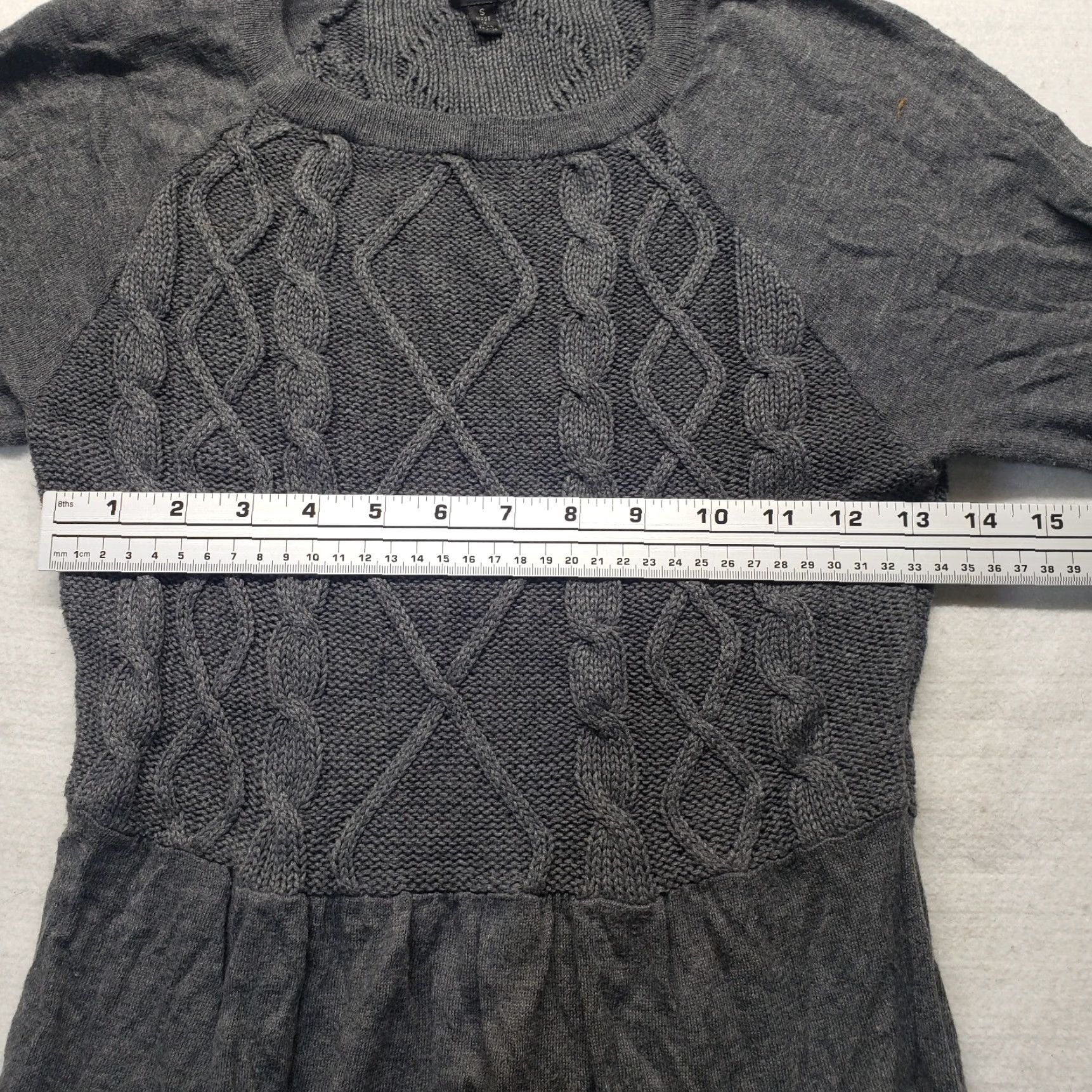 Madison Madison Dress Solid Gray Short Sleeve Midi Knit Square Neck Adult Womens S Small Size 28" / US 6 / IT 42 - 4 Thumbnail