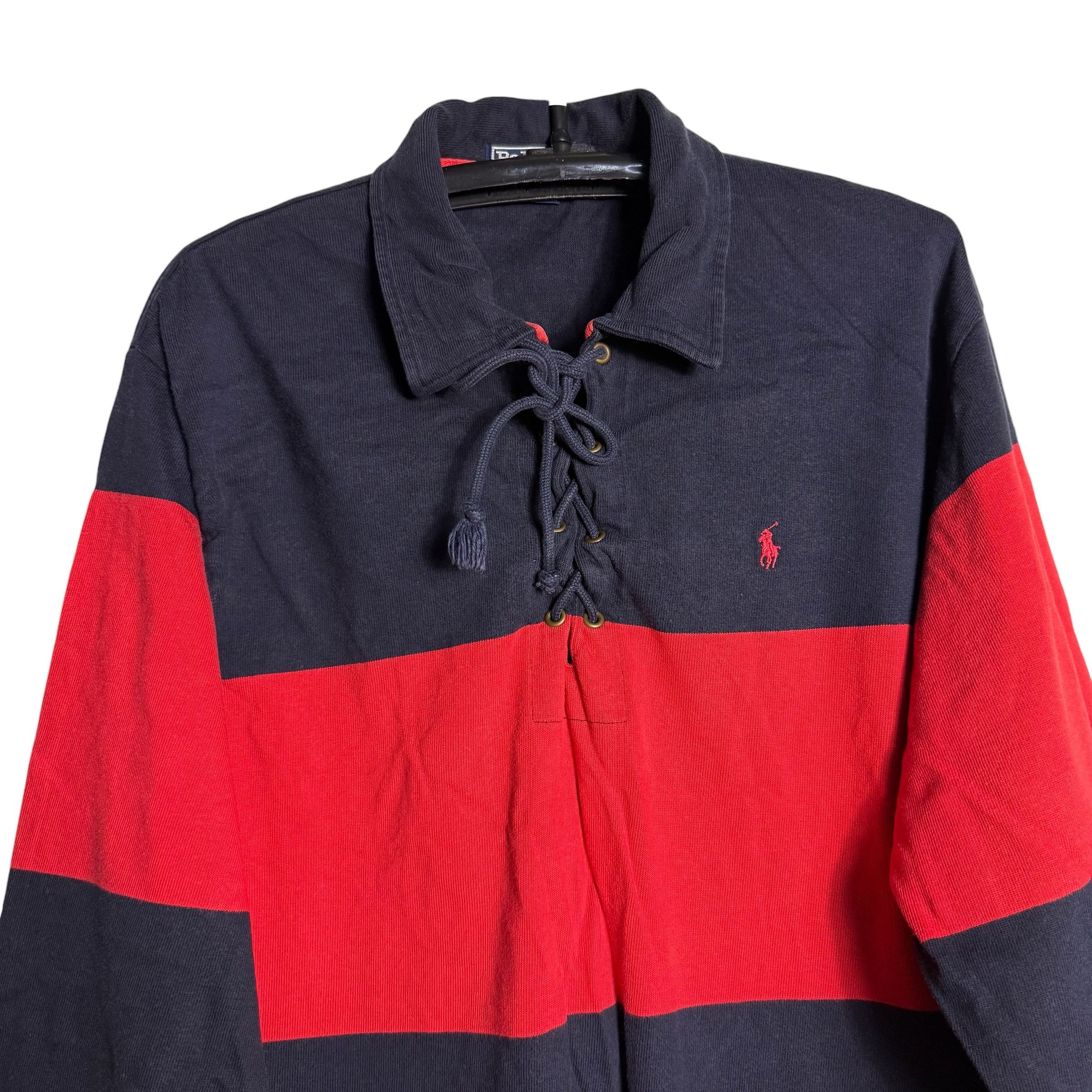 Polo Ralph Lauren 🔥RARE🔥Vtg Polo Ralph Lauren Stripes Lace Up Rugby Shirt Size US L / EU 52-54 / 3 - 2 Thumbnail