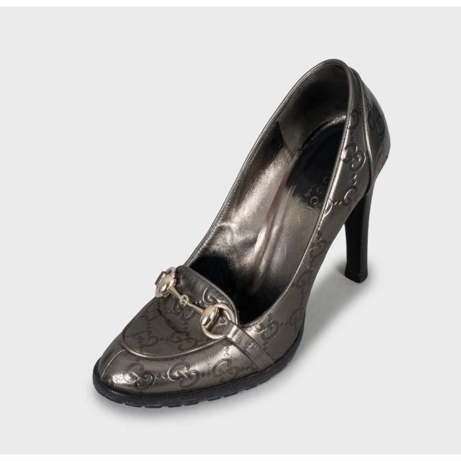 Gucci Gucci Silver Embossed Leather Wedge Sandals Sz.35 Size US 5 / IT 35 - 3 Thumbnail