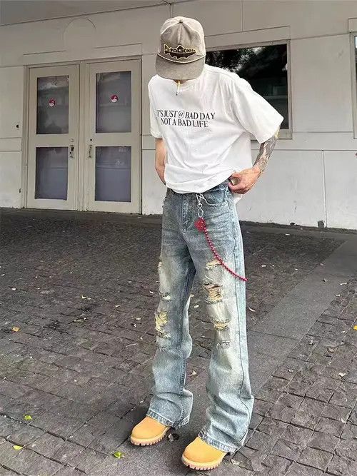 Japanese Brand × Jean Washed vintage irregular ripped baggy jeans Size US 32 / EU 48 - 2 Thumbnail