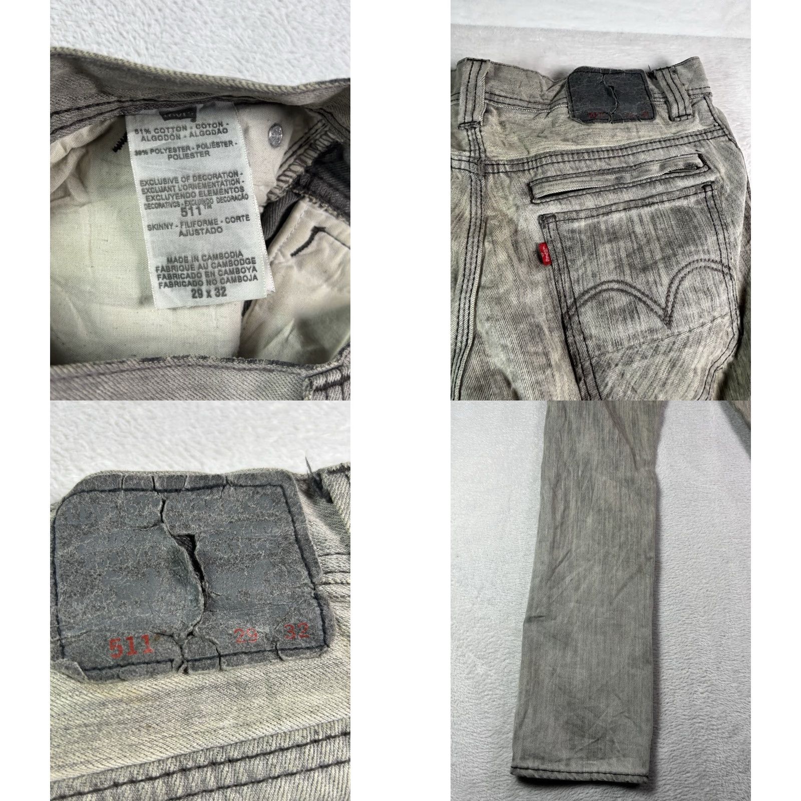 Levi's Levi's 511 Jeans Slim Skinny 29x32 Men Gray Distressed Charcoal Size US 29 - 8 Thumbnail