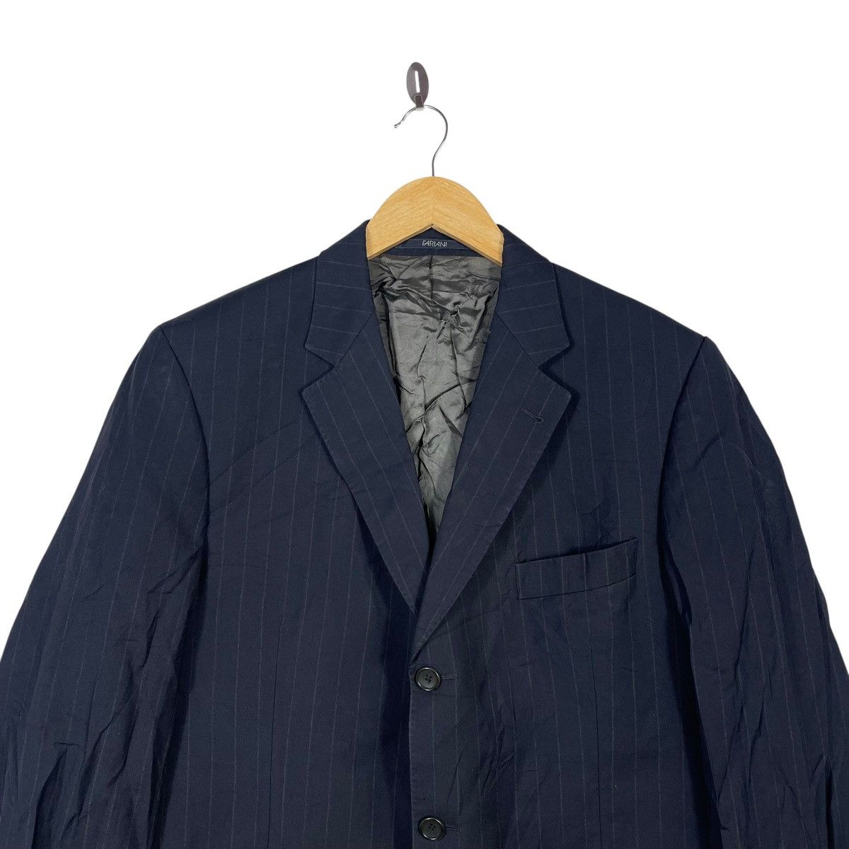 Vintage Vintage Farlani Pinstripe Wool Blazer Jacket Navy Size 40R - 2 Thumbnail