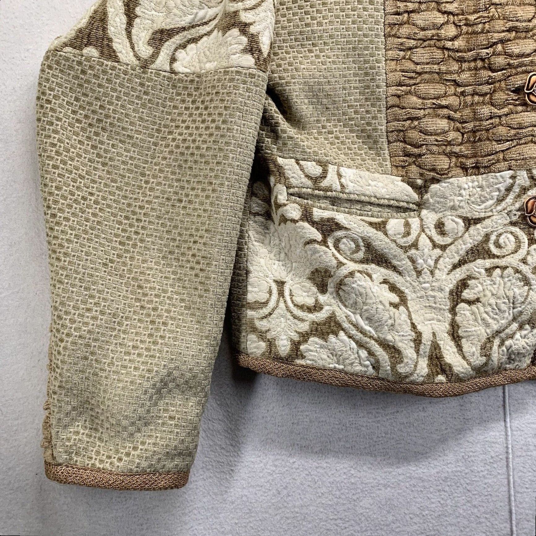 Vintage VINTAGE Max & Mabel Women's Beige Patchwork Rayon Jacket Size 1 Lined 80s 90s Size XS / US 0-2 / IT 36-38 - 2 Thumbnail