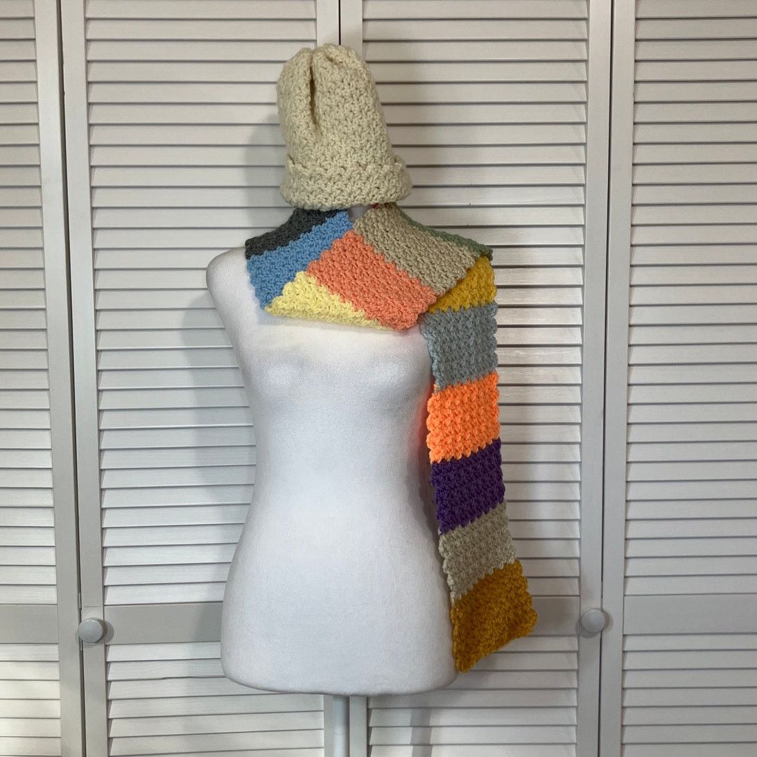 Handmade NWT Handmade Crocheted Multicolor Adult Beanie Scarf 62” Size ONE SIZE - 1 Thumbnail