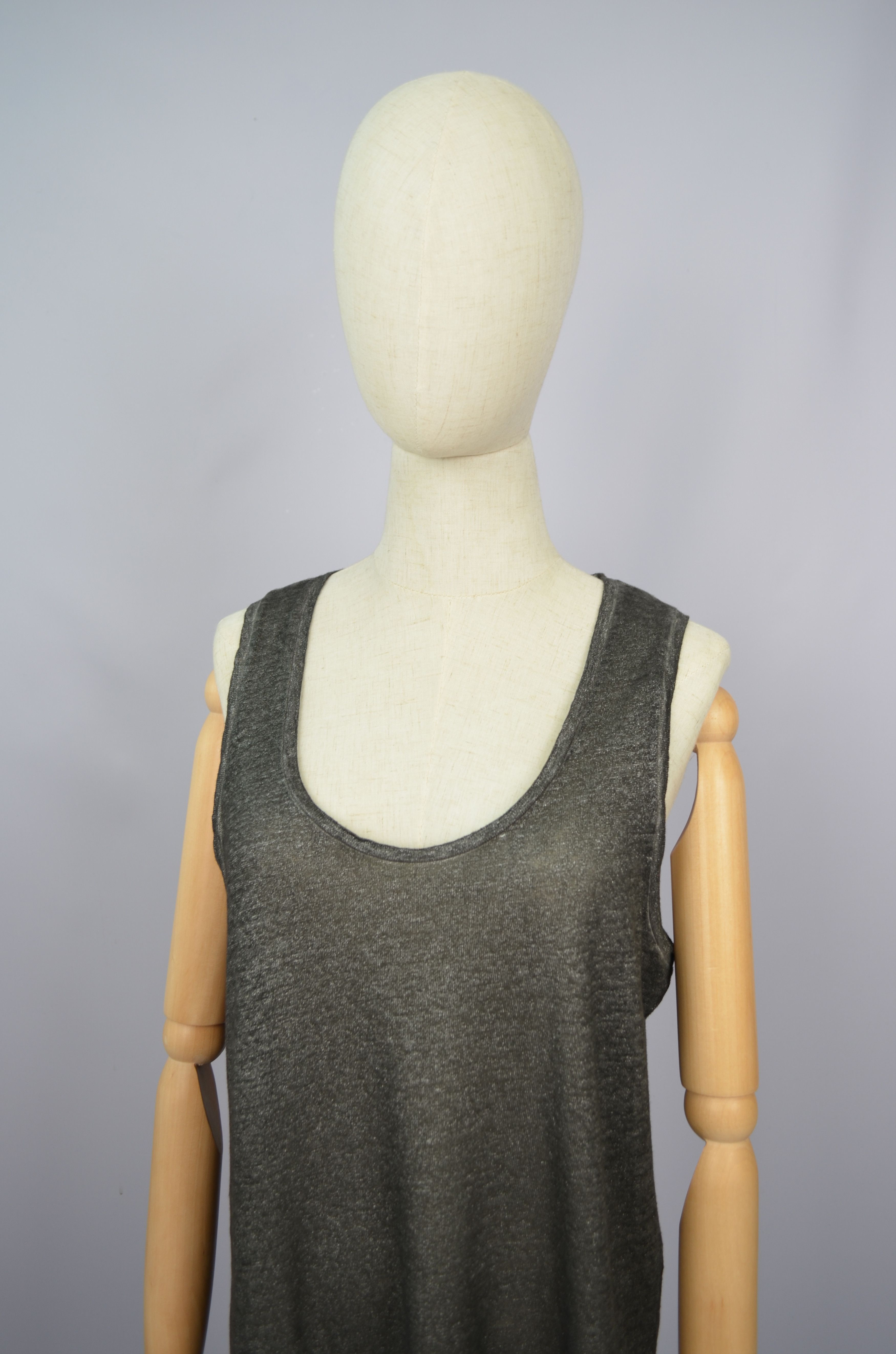 Designer Not Shy 100% Linen Grey Tank Top T Shirt Sleeveless NWT Size M / US 6-8 / IT 42-44 - 3 Thumbnail