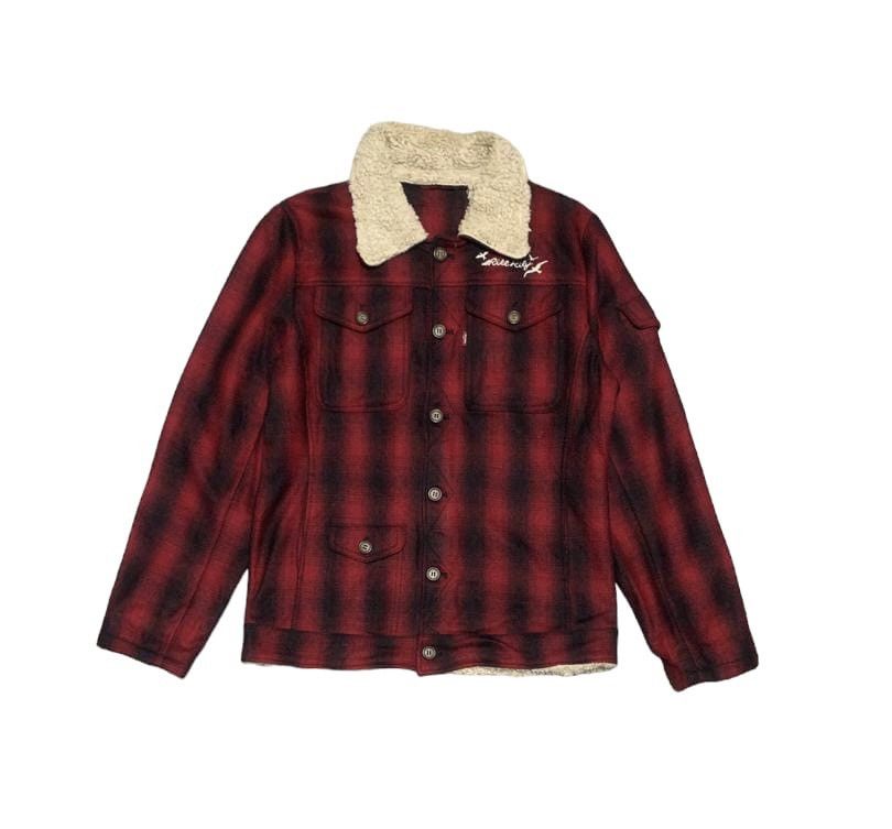 image of Archival Clothing x Flannel Vintage Wool Flannel Shirt Jacket By Rise Rily in Red/Black (Size Small