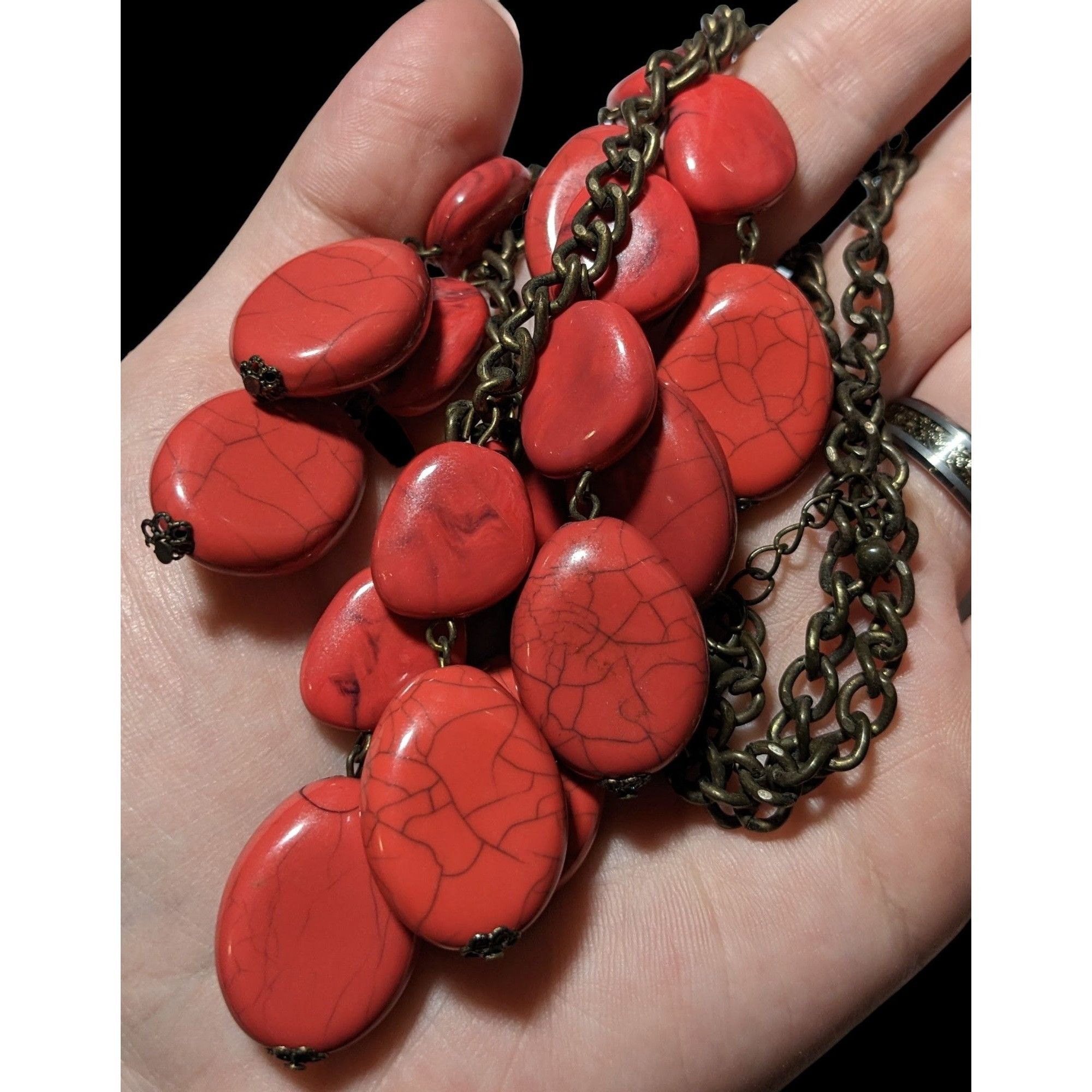 Other Red Howlite Beaded Fringe Statement Necklace Size ONE SIZE - 4 Thumbnail