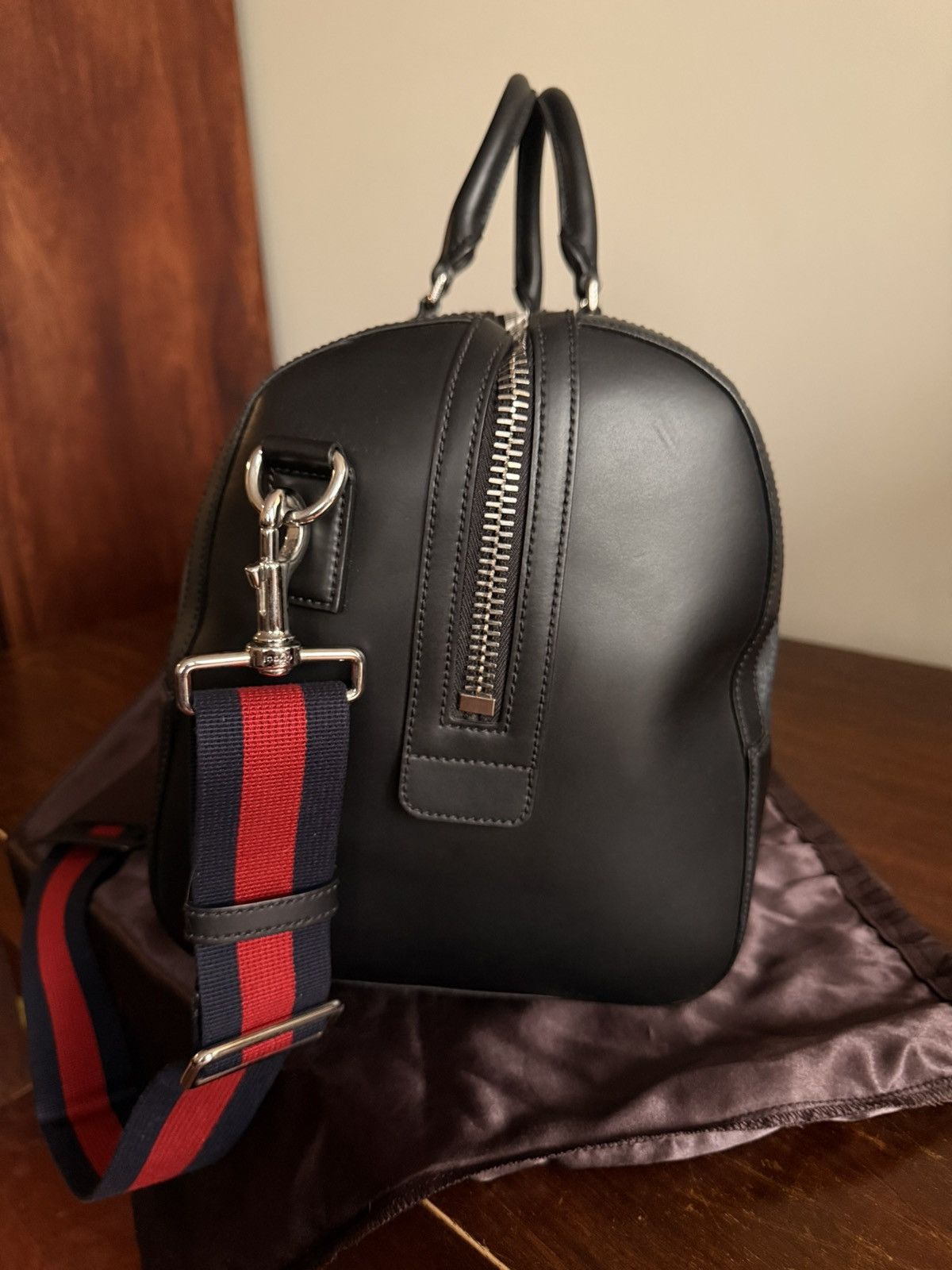 Gucci GUCCI GG Supreme Duffle Bag Black Monogram Weekender Travel Size ONE SIZE - 7 Thumbnail