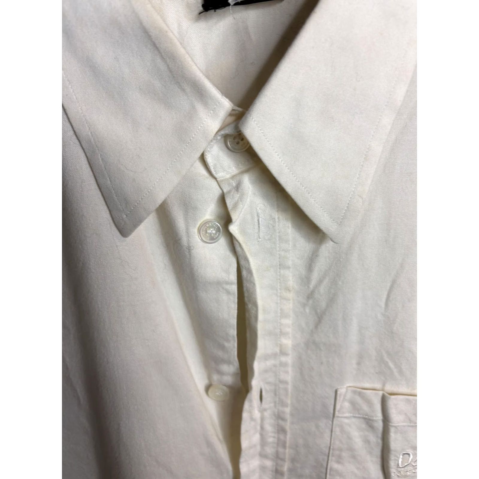 Logo 7 D&G Shirt Mens 36 White Button Down Long Sleeve Dress Classic Pocket Logo IVORY Size 36R - 3 Thumbnail