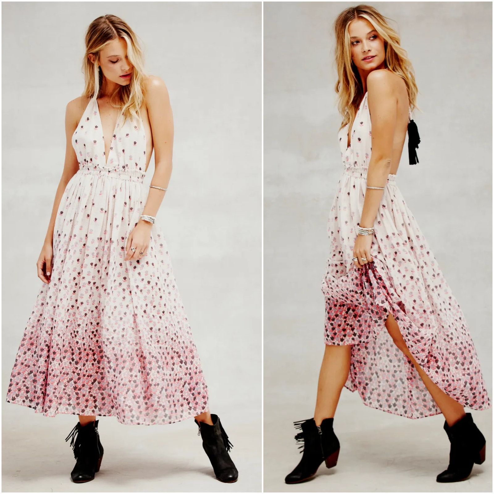 LoveShackFancy Love Shack Fancy Floral Halter Maxi Dress Boho Open Back 0 Size XS / US 0-2 / IT 36-38 - 1 Thumbnail