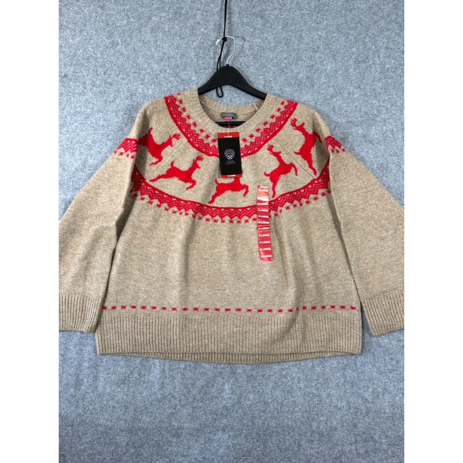 Vince Camuto Vince Camuto Holiday Sweater Womens XL Brown Red Reindeer Fair Isle Stretch NWT Size XL / US 12-14 / IT 48-50 - 3 Thumbnail