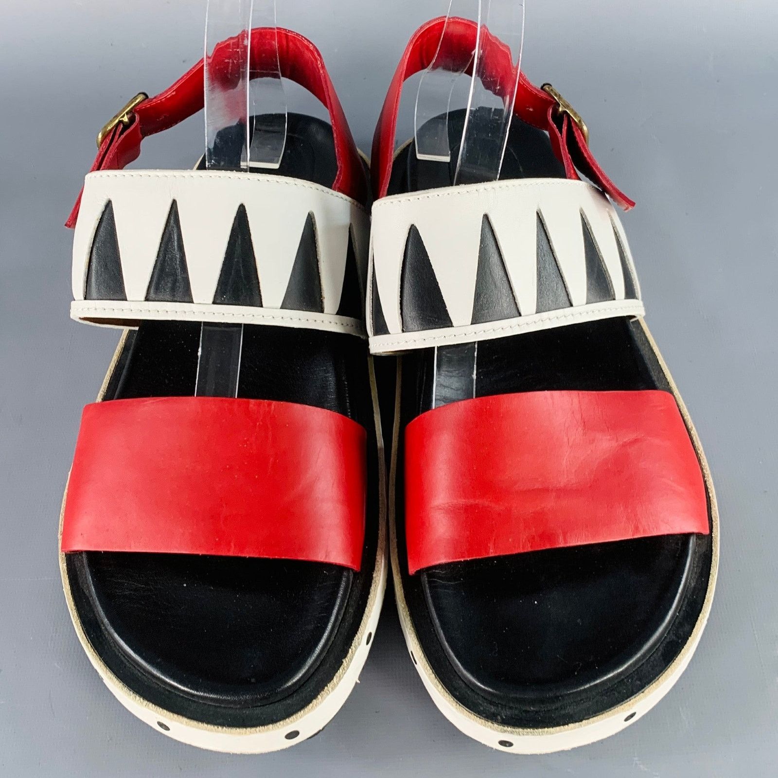 Marni MARNI 10 Red Black White Color Block Leather Buckle Sandals Size US 10 / EU 43 - 4 Thumbnail