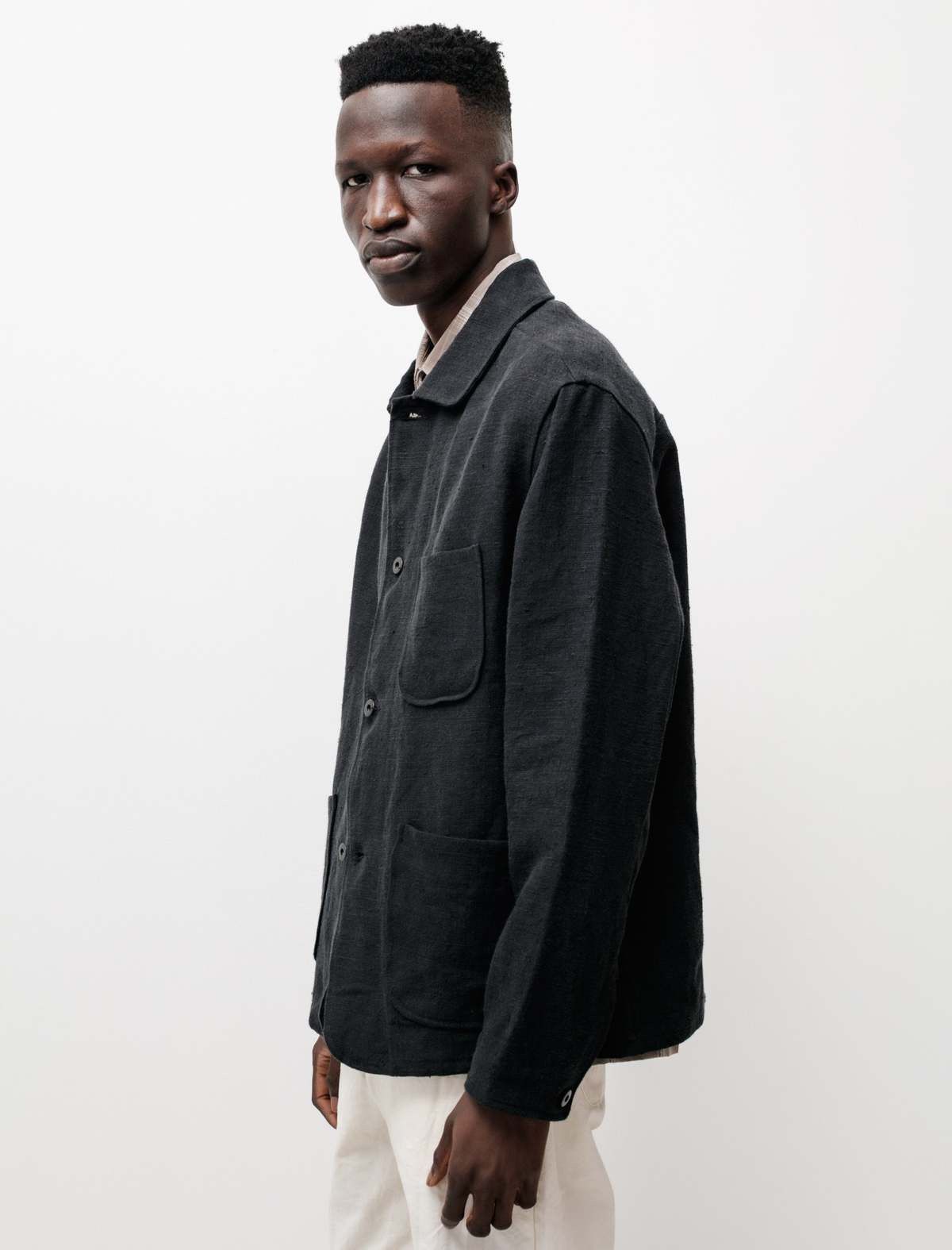 Evan Kinori Black three pocket butcher linen jacket Size US L / EU 52-54 / 3 - 3 Thumbnail