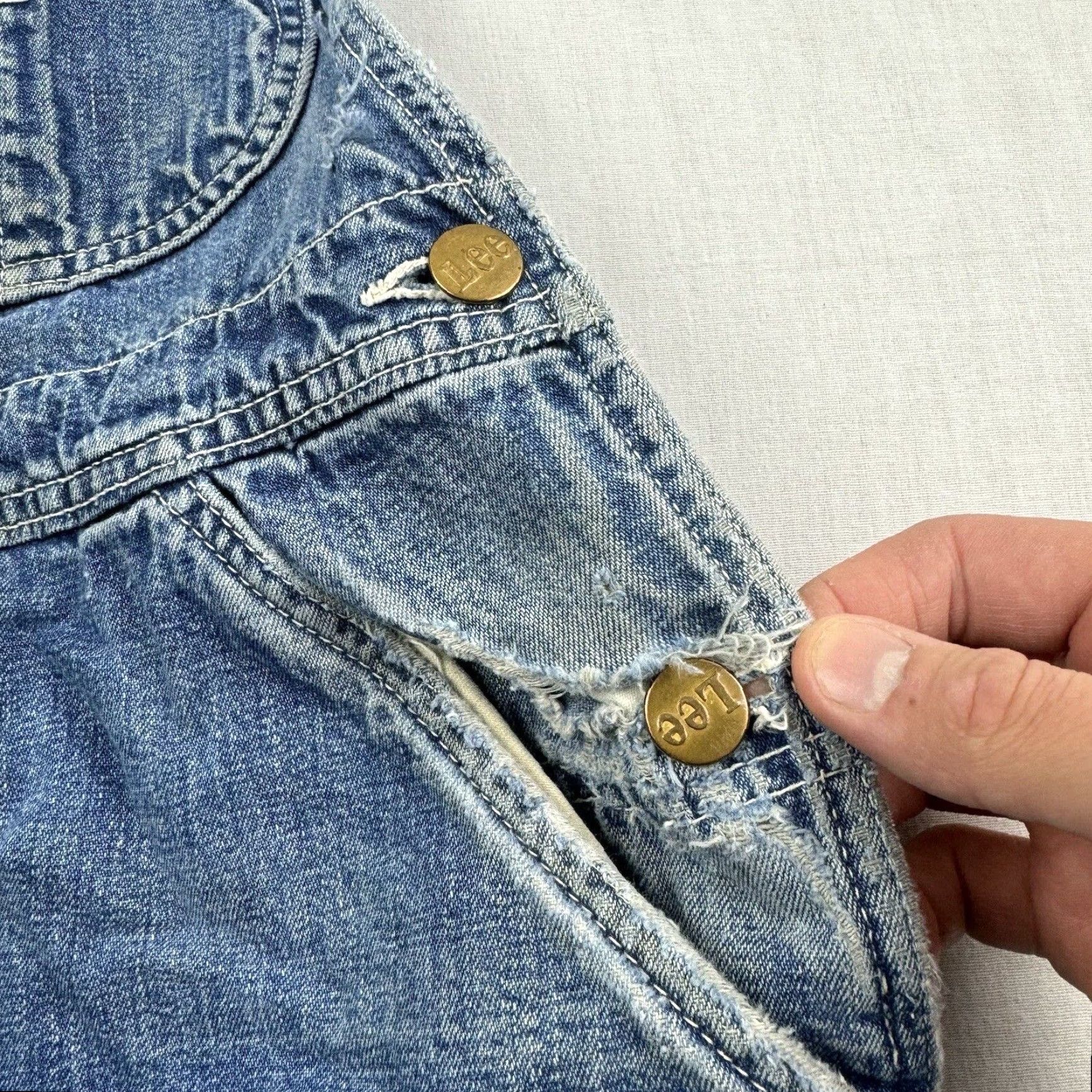 Lee VINTAGE Lee Overalls Jeans Adult Large Blue 1940s Thrashed Denim Union Made USA Mens Size US 33 - 3 Thumbnail