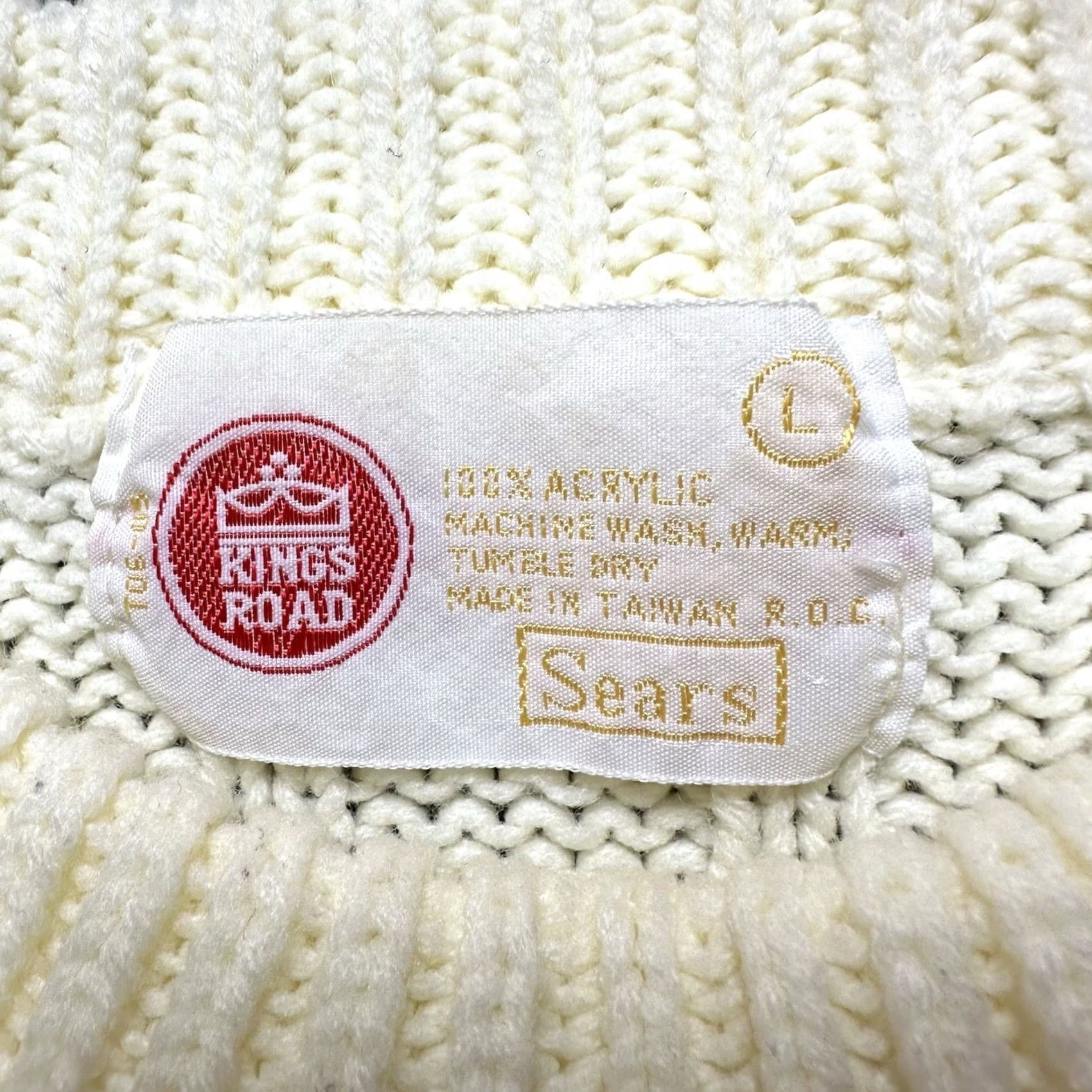 Sears VINTAGE Sears Kings Road Sweater Mens Large Ivory Cable Knit Pullover Crew Neck Knitting Knit Solid Wool? Size US L / EU 52-54 / 3 - 4 Thumbnail