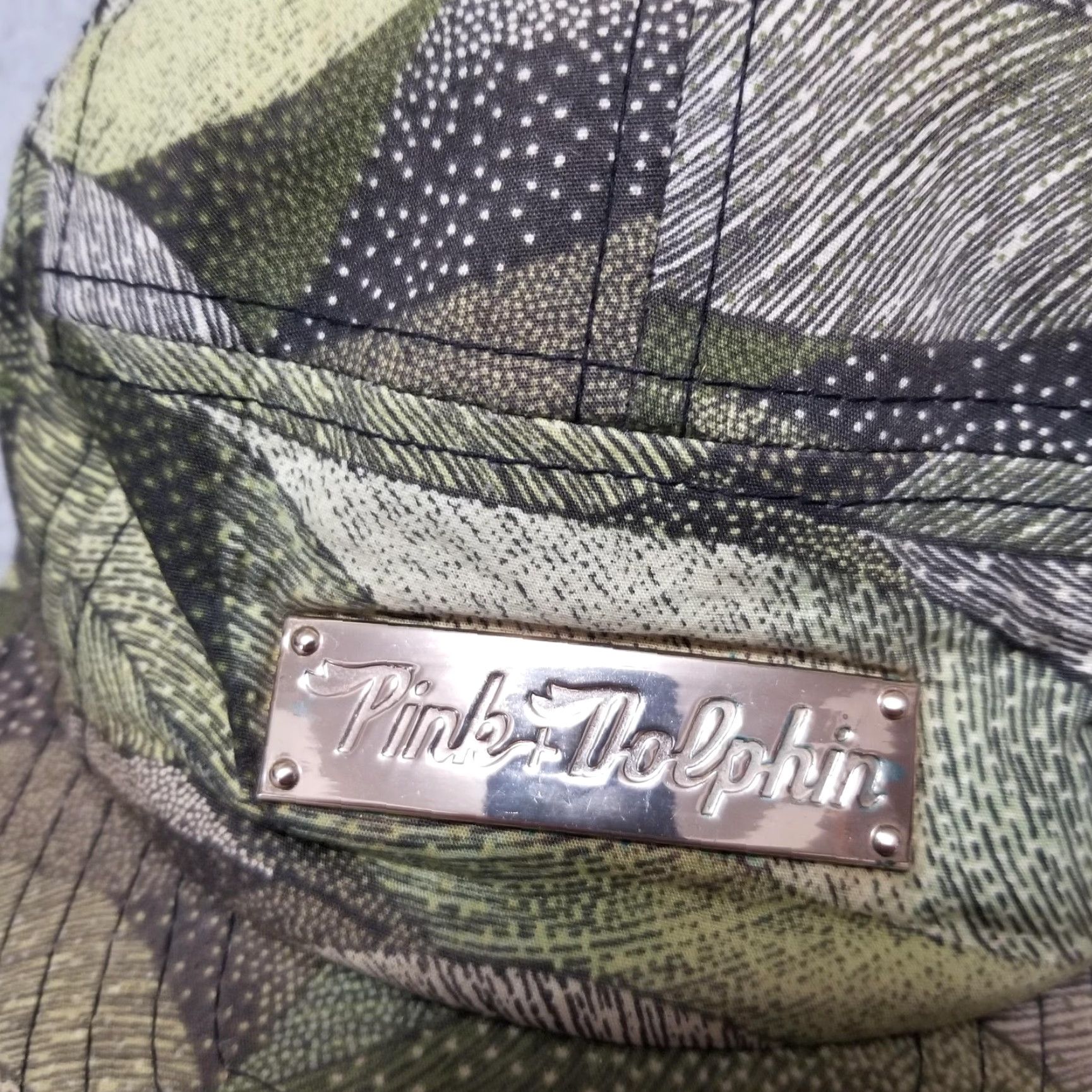 Pinko Pink Dolphin Hat Cap Strap Back 5 Panel Green Camo Metal Plate Streetwear Mens Size ONE SIZE - 2 Thumbnail