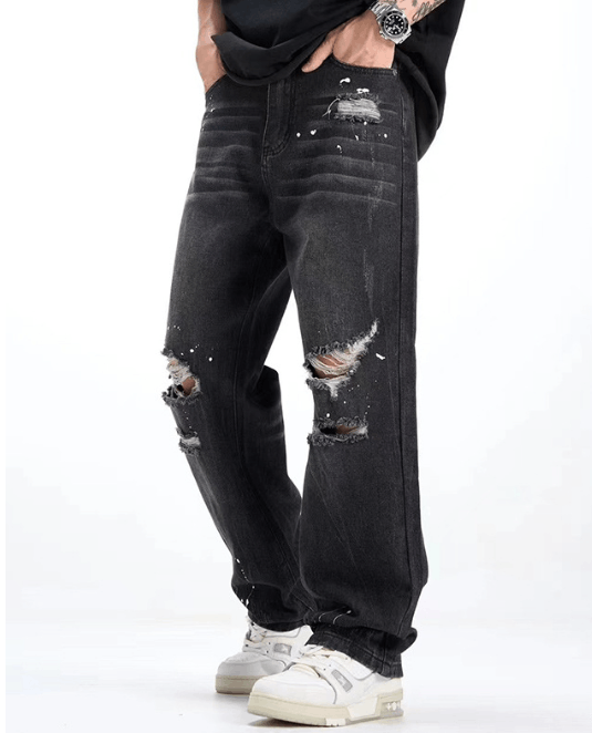 Japanese Brand American high street ink-splashed ripped jeans black Size US 32 / EU 48 - 2 Thumbnail