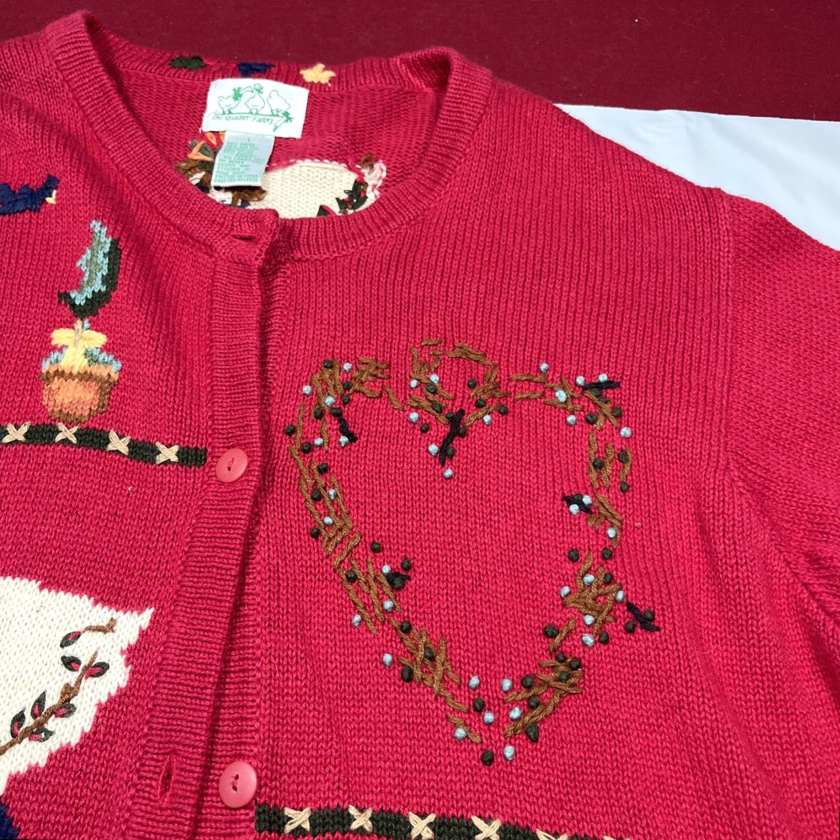 Quacker Factory VINTAGE Quacker Factory Red ANGELS CHRISTMAS Knit Cardigan Button Sweater Womens Lg Size L / US 10 / IT 46 - 5 Thumbnail