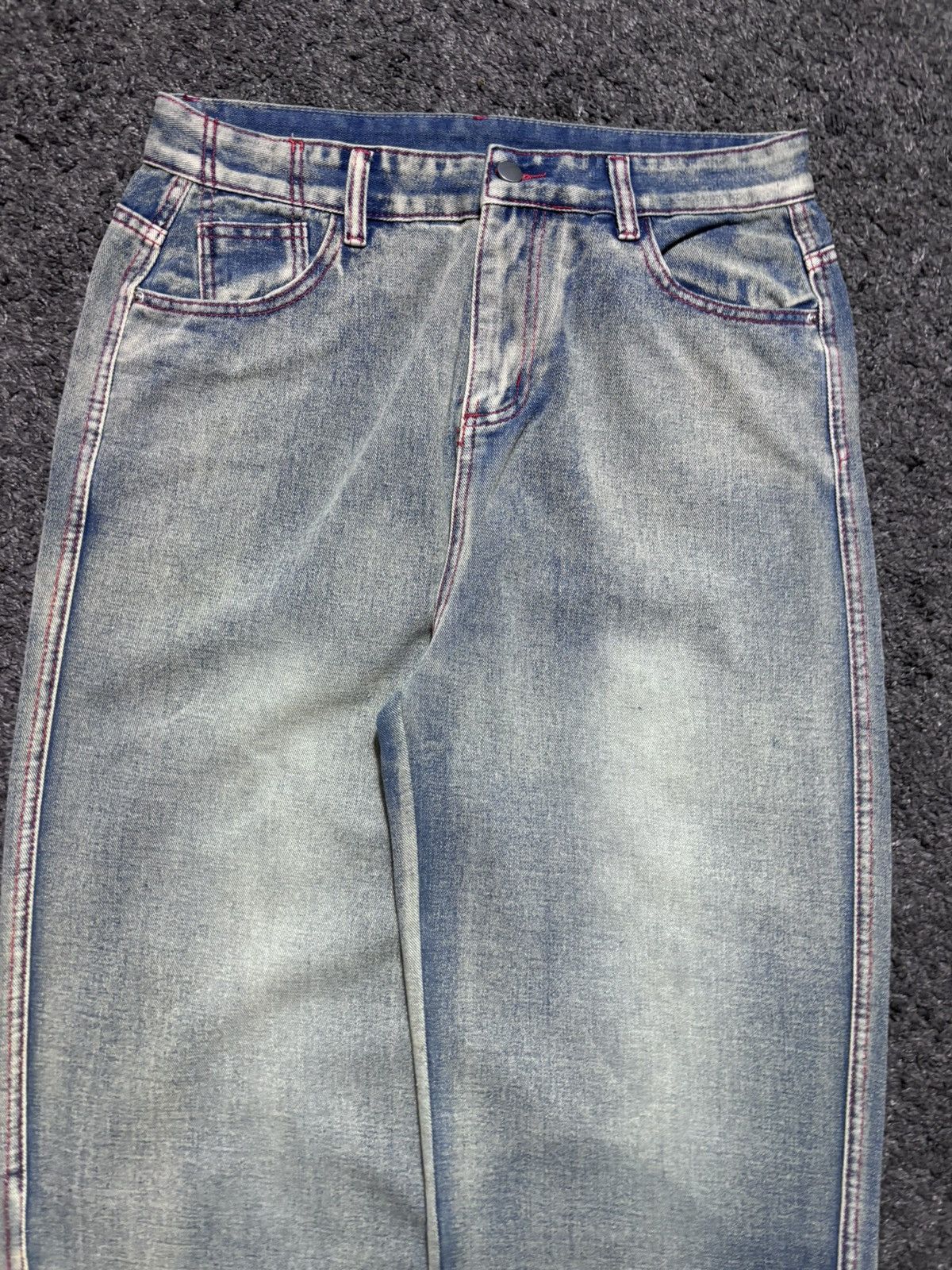 JNCO Vintage rare fire skulls embroidered gray blue baggy jeans Size US 33 - 13 Thumbnail