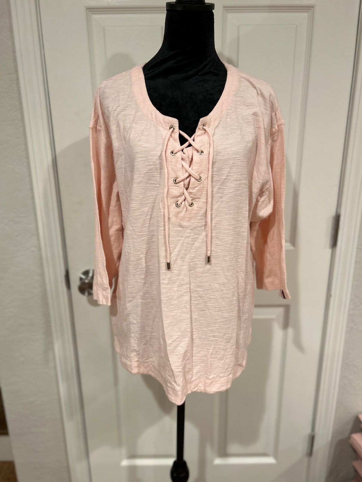 Tommy Hilfiger Tommy Hilfiger Light Pink Lace-Up 3/4 Sleeve Top Size XL Size XL / US 12-14 / IT 48-50 - 1 Thumbnail