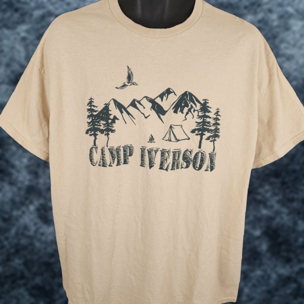 Gildan Camp Iverson T Shirt Mens XL Beige Camping Outdoors Wilderness Gildan Navy? Size US XL / EU 56 / 4 - 1 Thumbnail