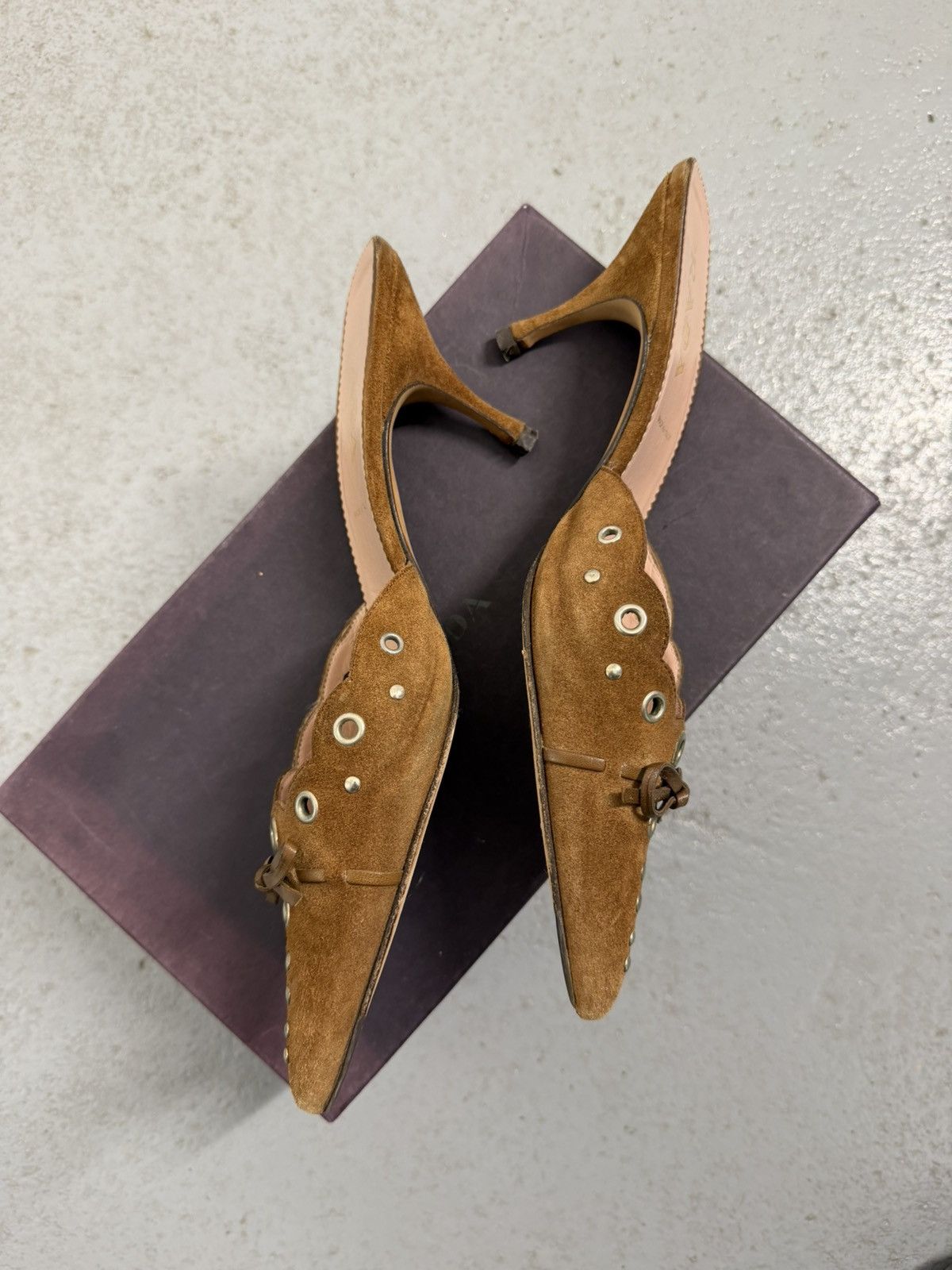 Prada Iconic Prada Eyelets Mule Heels With Box And Dust Bag Size US 8.5 / IT 38.5 - 7 Thumbnail