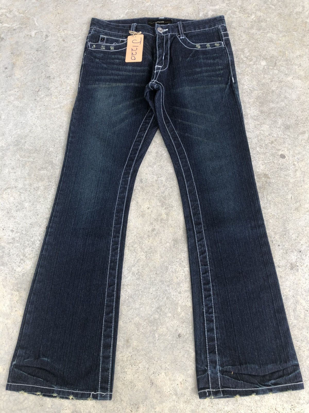 If Six Was Nine Japanese Limited Flared Jeans White Stitch Distressed Denim Size US 32 / EU 48 - 1 Thumbnail