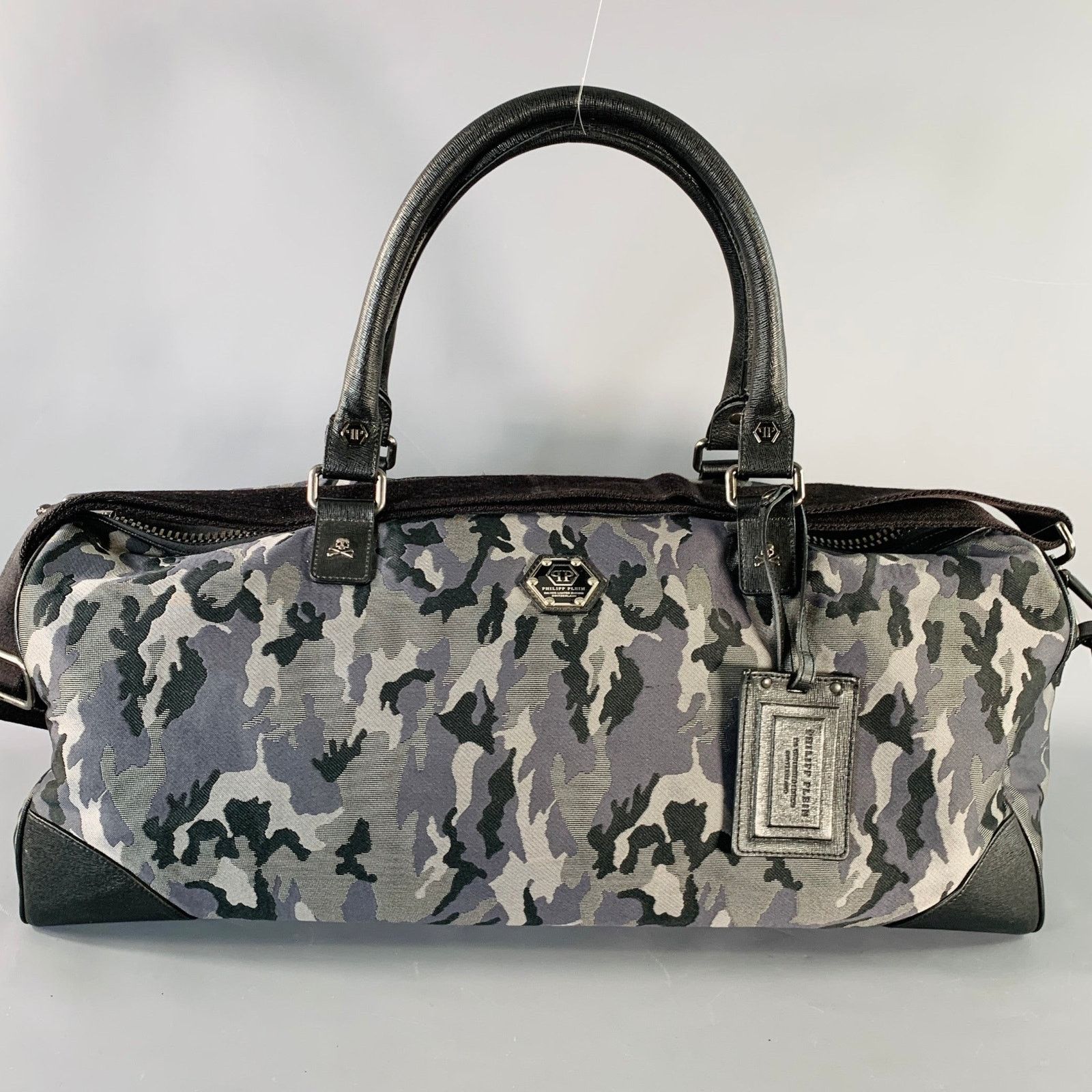 Philipp Plein PHILLIPP PLEIN Grey Camouflage Saffiano Leather Canvas Bag Size ONE SIZE - 1 Thumbnail