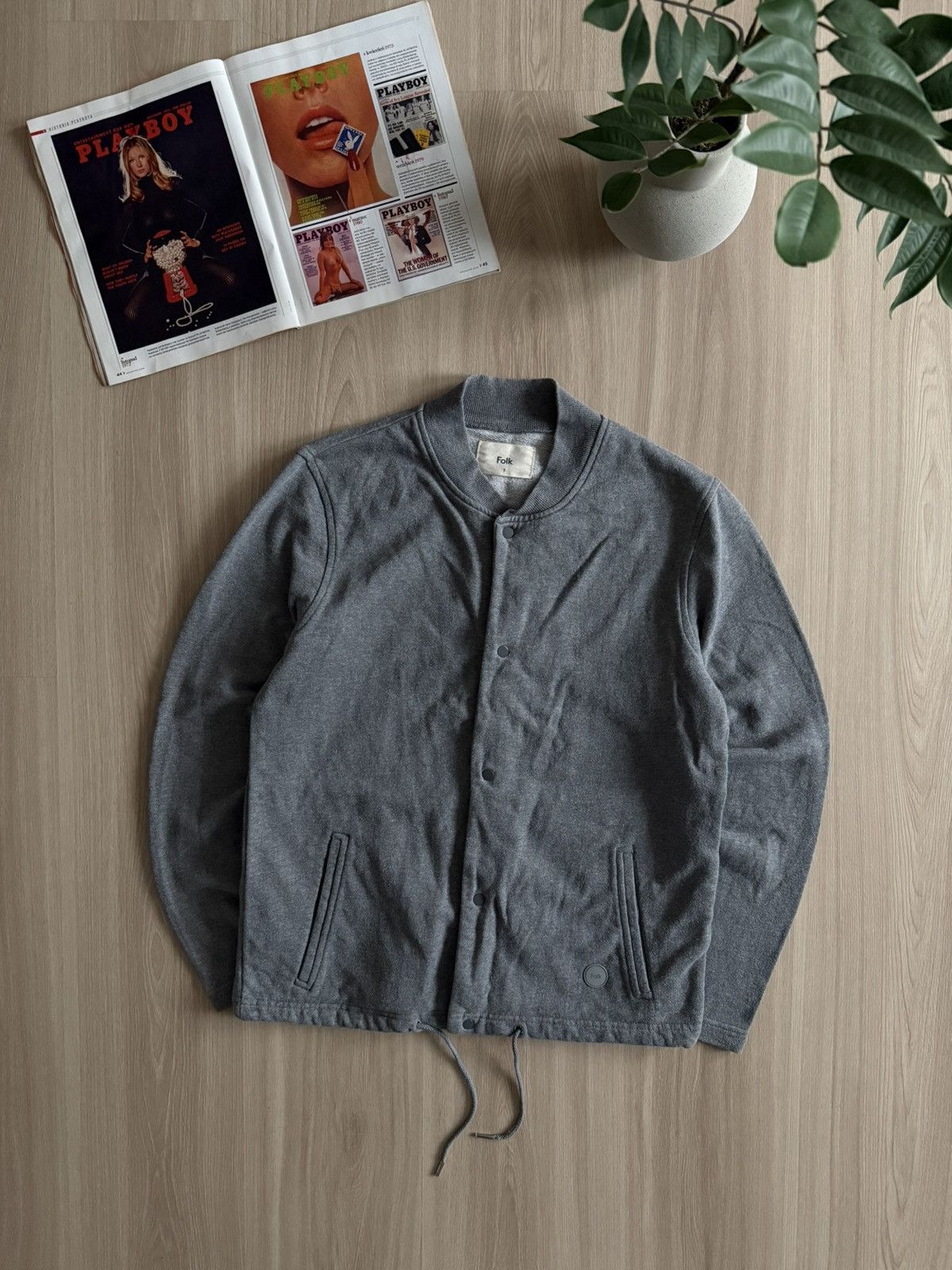 Folk Vintage Folk Loopback Cotton Jersey Cardigan Bomber Mid Grey Size US S / EU 44-46 / 1 - 1 Thumbnail