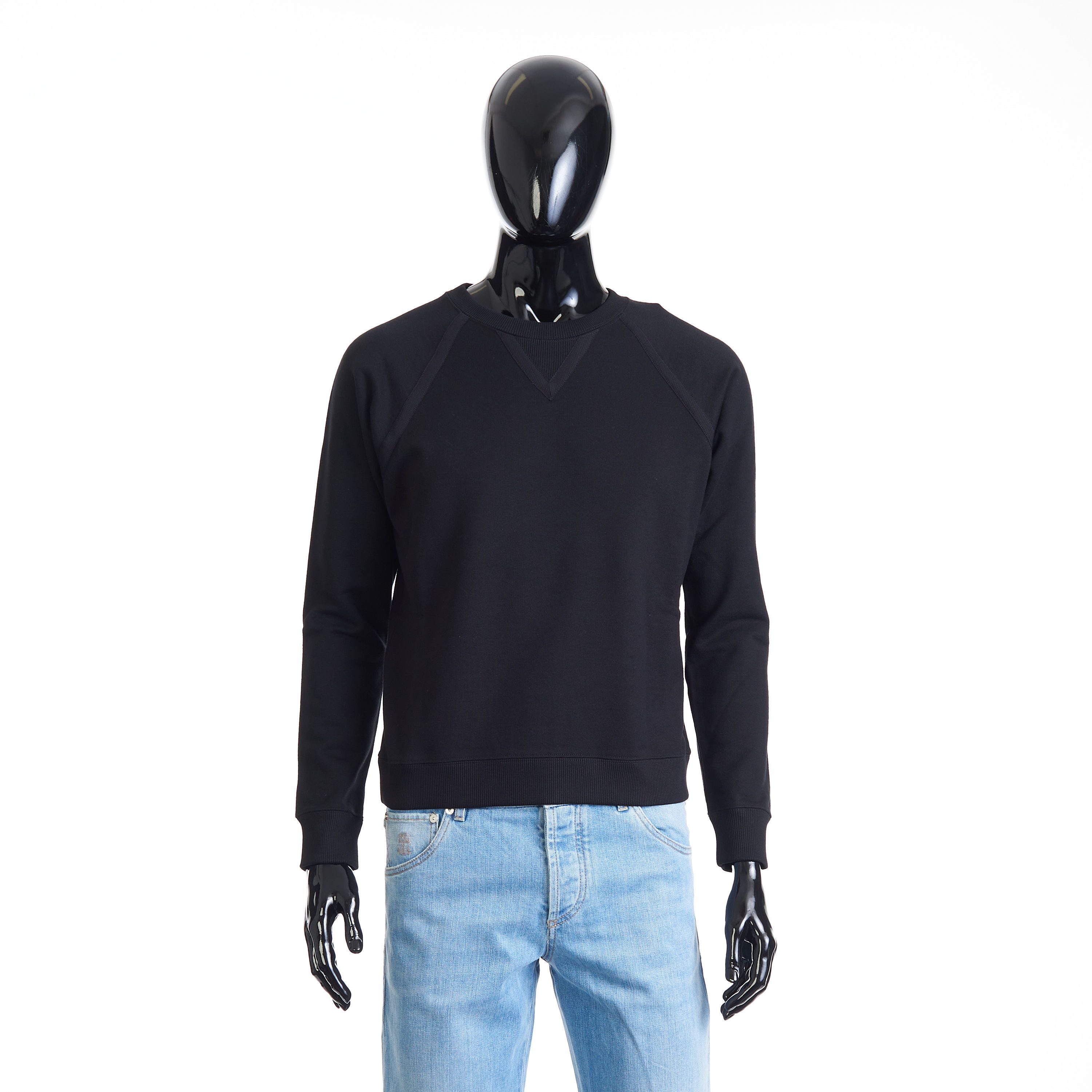 image of Saint Laurent Paris Black Crewneck Raglan-Sleeve Sweatshirt - Grosgrain Detail, Men's (Size 2XL)