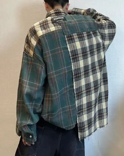 VIBE Outdoor retro asymmetric patchwork distressed plaid shirt Size US XL / EU 56 / 4 - 8 Thumbnail