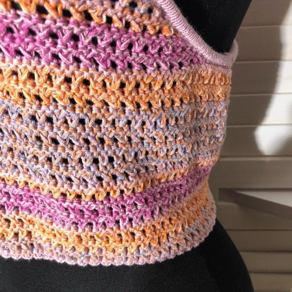 Cotton On Crochet Crop Tank Top Back Zip Knitted Pink/Purple sz M Size L / US 10 / IT 46 - 7 Thumbnail