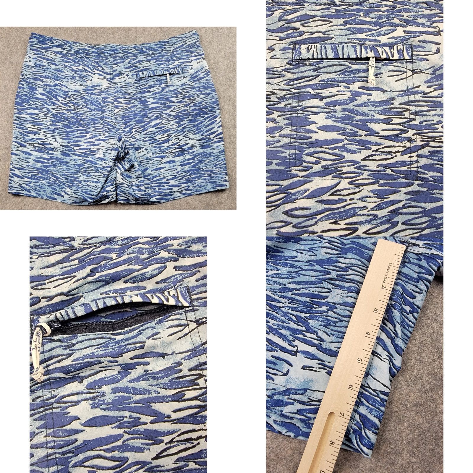 Vintage L.L. Bean Swim Trunks Bottom Mens Large Blue Lined Drawstring Pockets 8" Inseam Athletic Geometric Pattern Size ONE SIZE - 9 Thumbnail