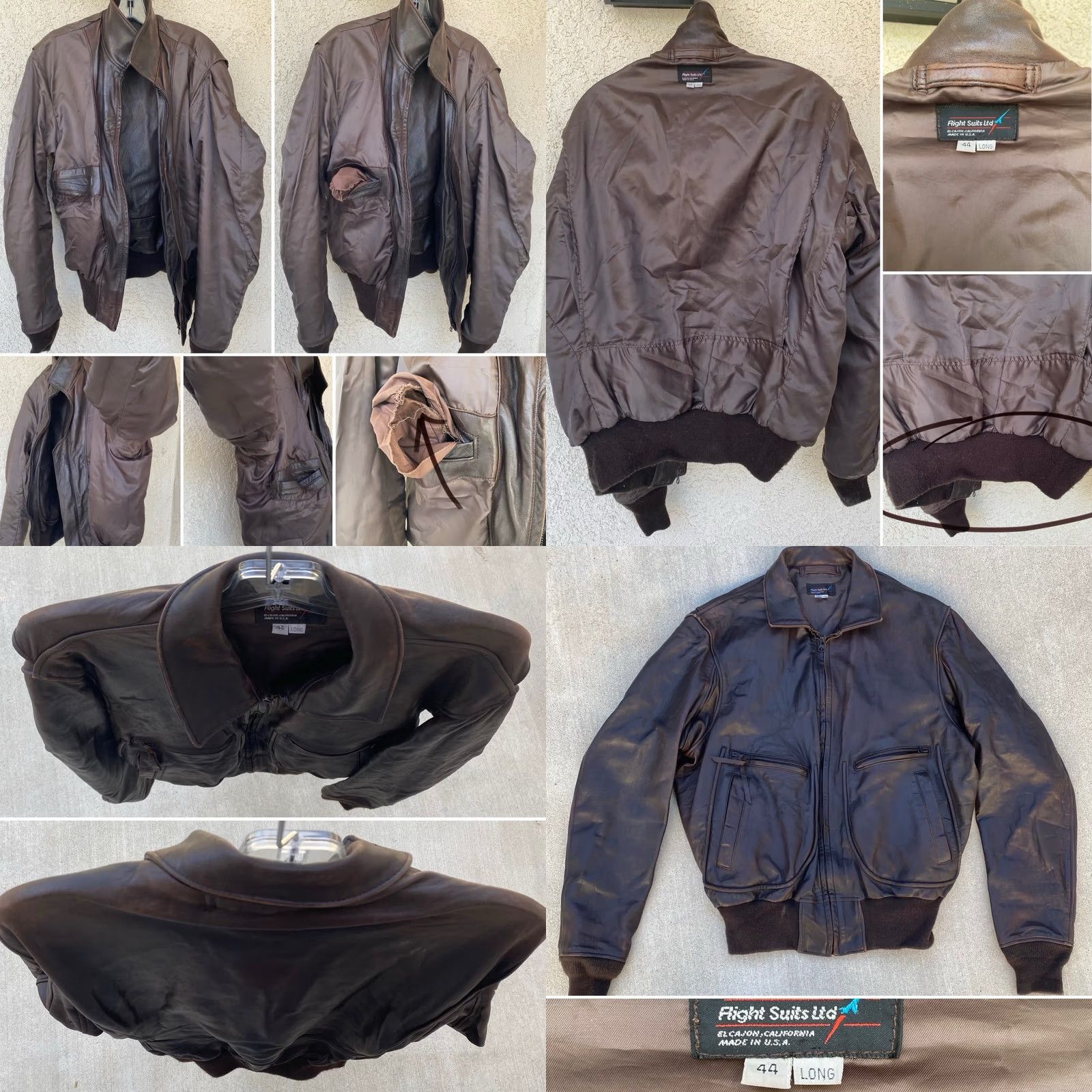 Vintage VINTAGE Flight Suits Ltd Leather Bomber Jacket 44 Long USA Brown Flight Worn Mens Jacket Size US S / EU 44-46 / 1 - 9 Thumbnail