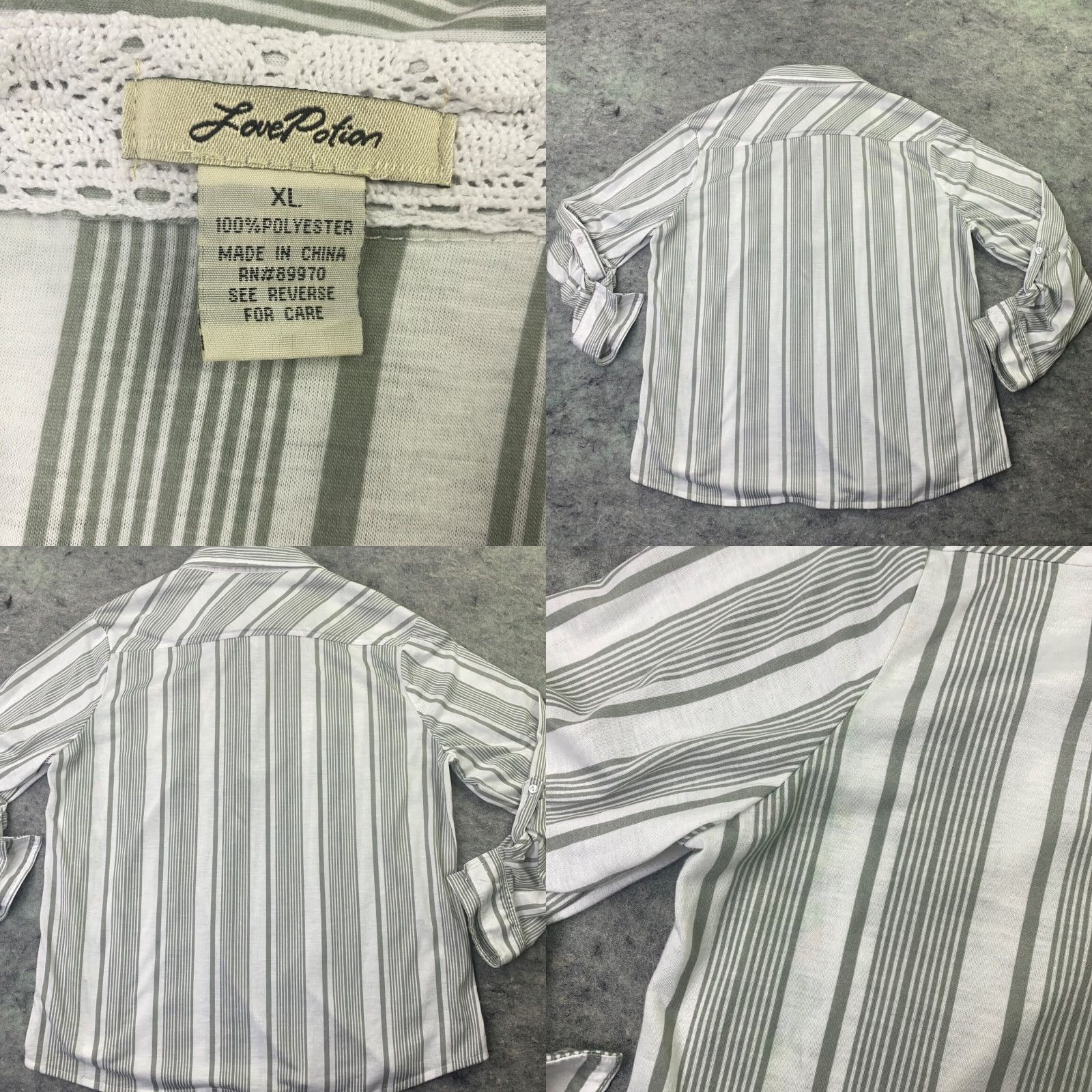 Vintage Love Potion Shirt Women's Tunic XL Gray Striped Long Sleeve Polo Pocket Button Collared Classic/Fitted Sleeve Size XL / US 12-14 / IT 48-50 - 8 Thumbnail