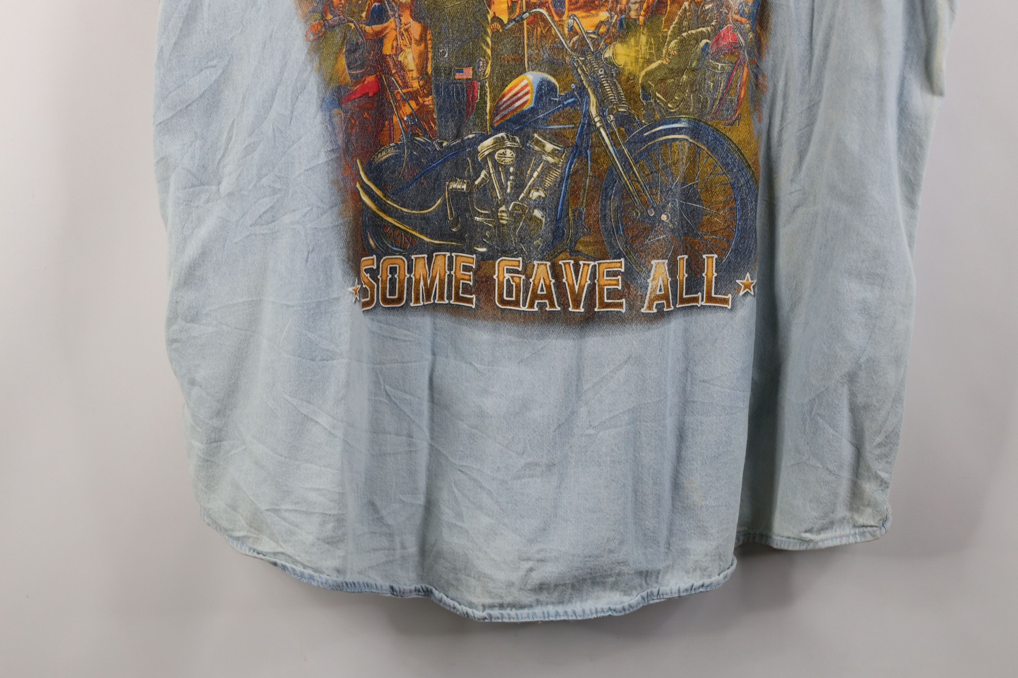 Vintage Vintage 90s POW MIA Motorcycle Cut Off Denim Button Shirt Size US XXL / EU 58 / 5 - 15 Thumbnail