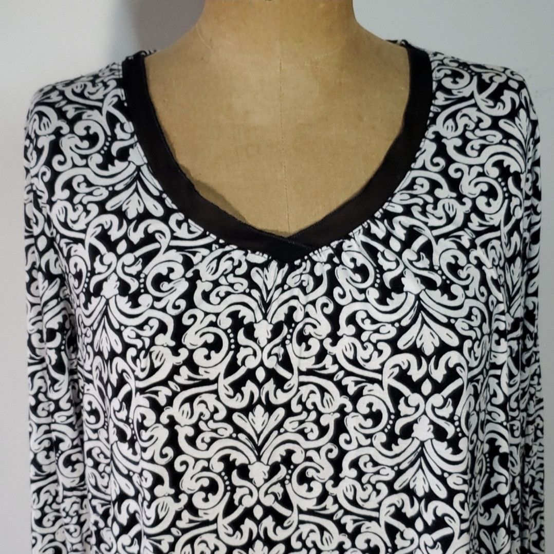 Anne Klein Anne Klein Size M/L Dress Jersey Shift Black Damask Floral Size L / US 10 / IT 46 - 6 Thumbnail