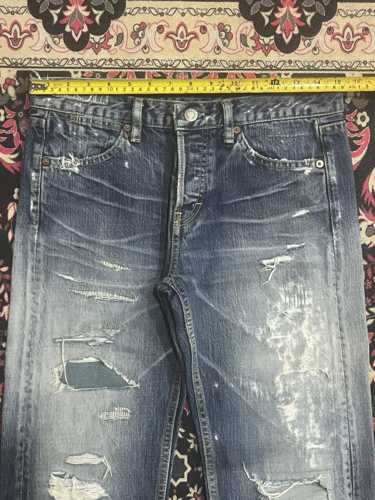 Undercover Vintage Japan Macphee Grunge Sashiko Destroy Blue Jeans Size US 30 / EU 46 - 13 Thumbnail