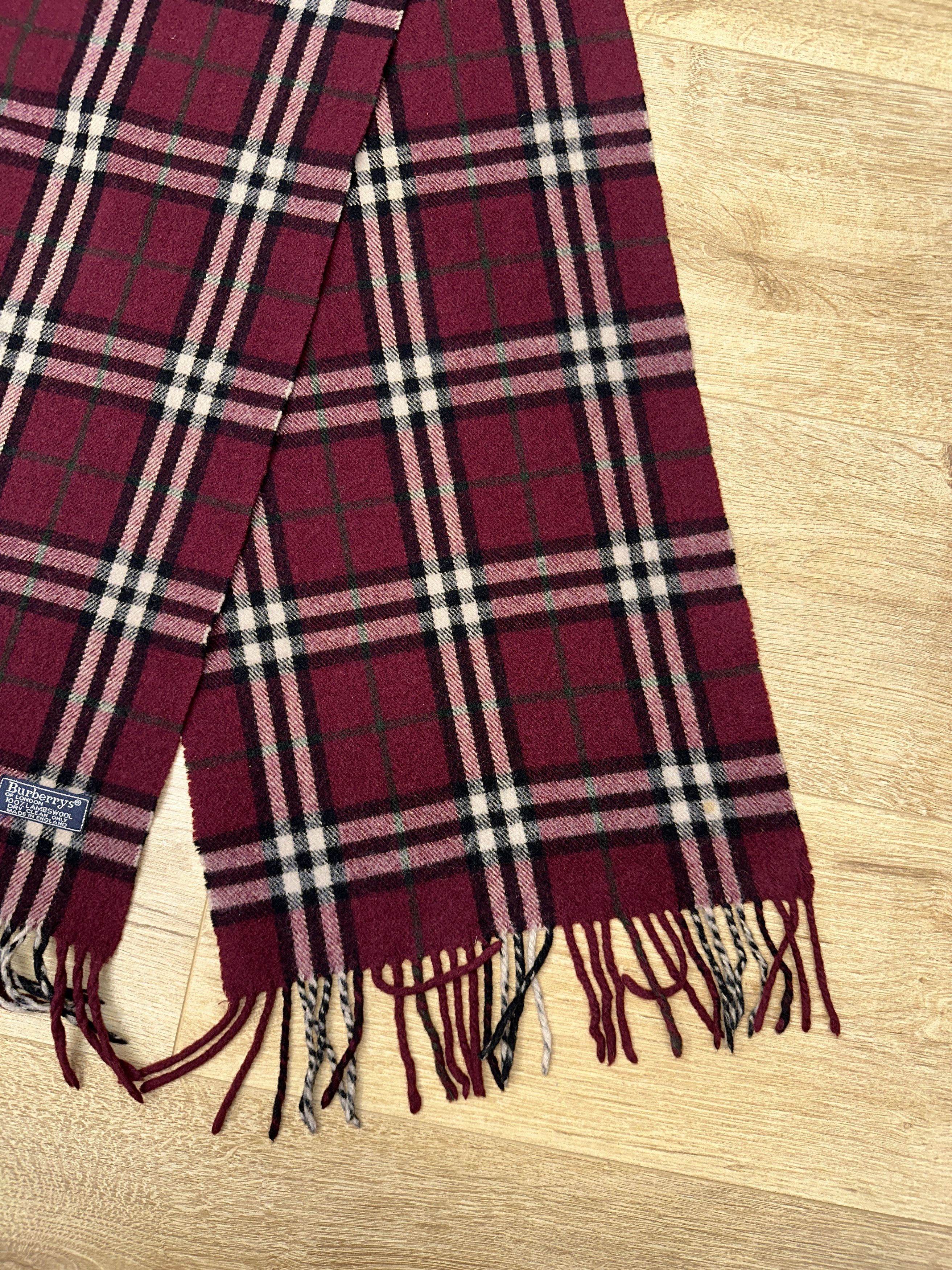 Burberry Iconic Burberrys Lambswool Burgundy Check Scarf 160x30cm Size ONE SIZE - 9 Thumbnail