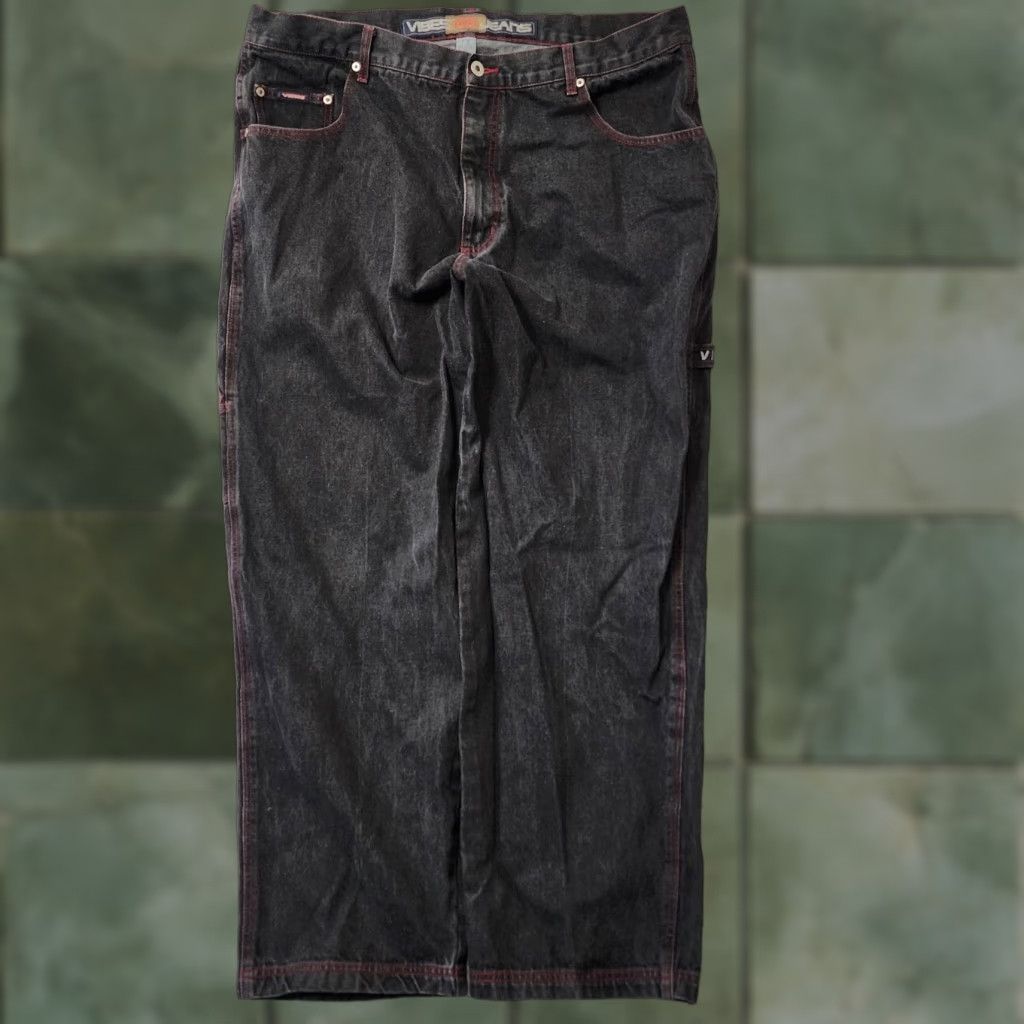 VIBE VINTAGE Vibes Jeans Mens 42x32 Black Red Carpenter Grunge Skater Utility Wide-Leg Size US 42 / EU 58 - 1 Thumbnail