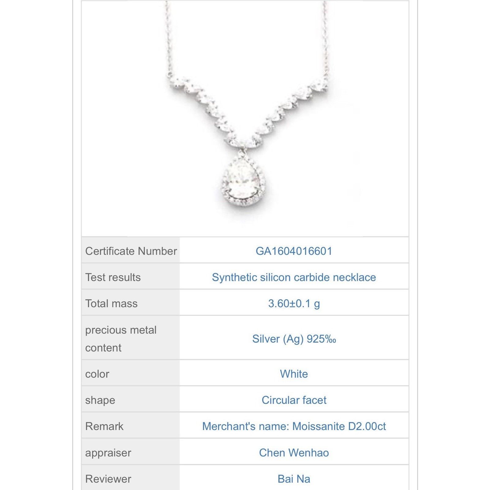 & Other Stories Stunning 2CTW Moissanite & 925 S Silver Teardrop Necklace Size ONE SIZE - 2 Thumbnail