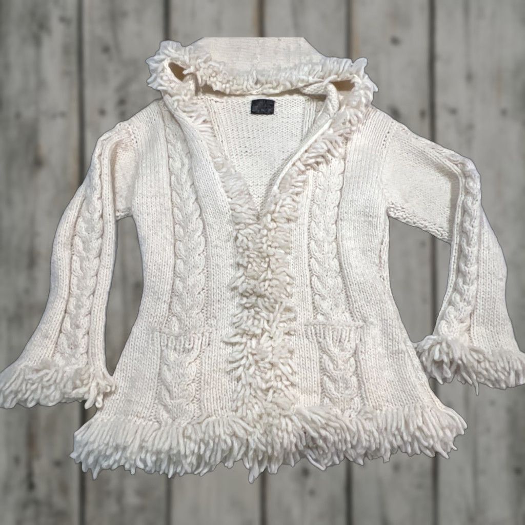 Native VINTAGE Native Knit Hood Full Zip Wool Sweater Women M Chunky Fisherman Fringe Size M / US 6-8 / IT 42-44 - 1 Thumbnail