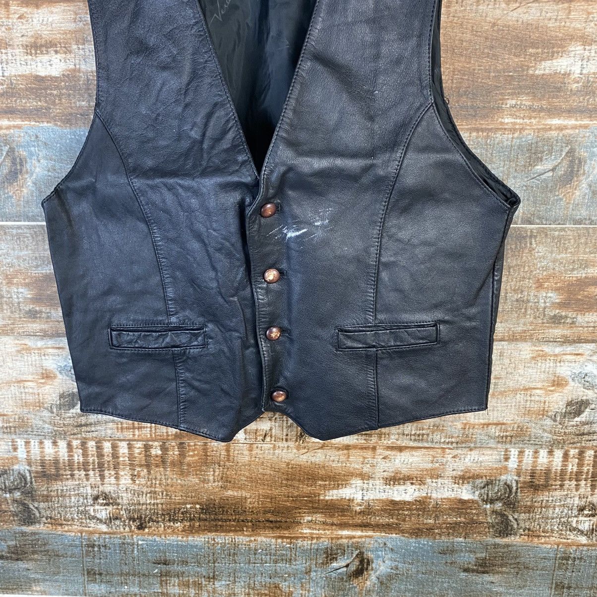 Genuine Leather DL Vedunci Black Leather vintage Vest #C1137 Size M / US 6-8 / IT 42-44 - 3 Thumbnail