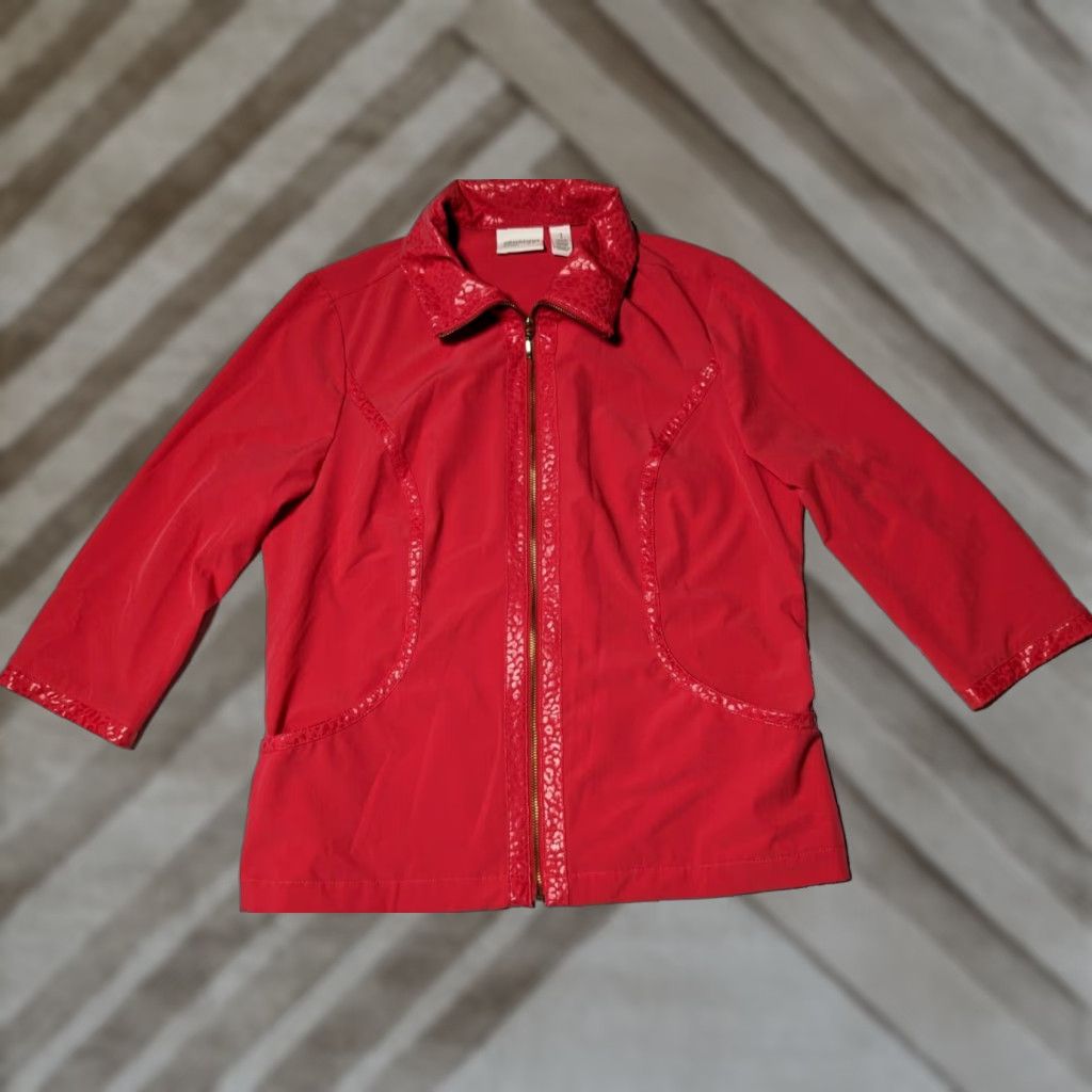 Vintage Chico's ZENERGY Women Jacket 3/4 Sleeve Lightweight Coral Red Zip Pockets Regular M Medium Red Womens Size M / US 6-8 / IT 42-44 - 1 Thumbnail