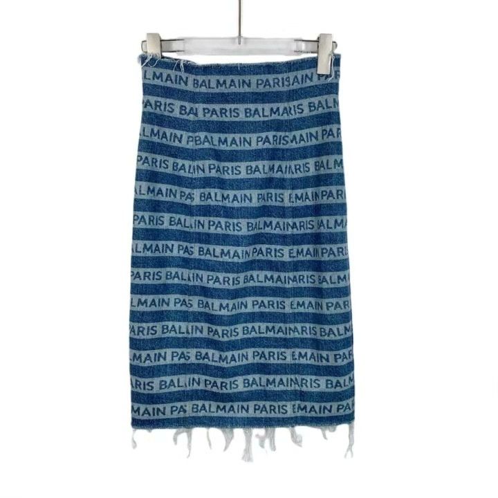 Balmain Balmain Blue Denim Fringe Skirt Size 34" / US 12 / IT 48 - 1 Thumbnail