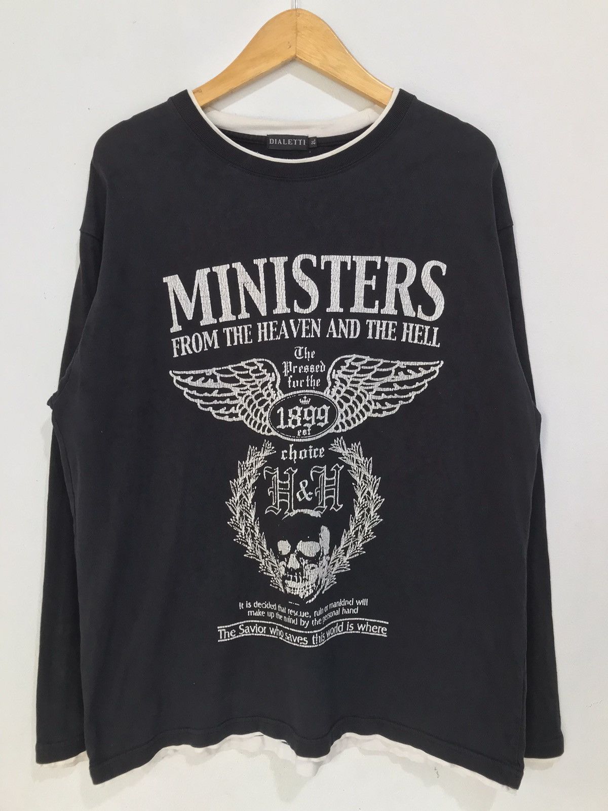 image of 14Th Addiction x If Six Was Nine Vintage Double Layer Long Sleeve Hell And Heaven in Black (Size La