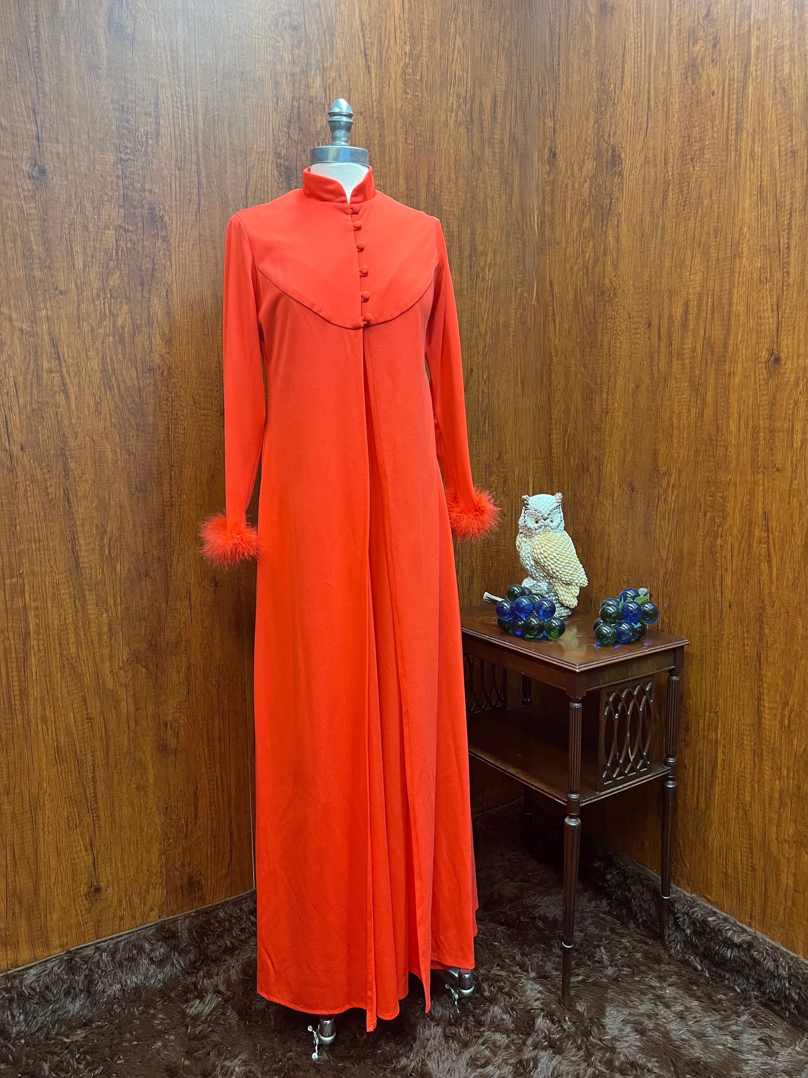 Vintage Vintage 1970s Maxi Tank Dress and Feather Trim Jacket Set Size S / US 4 / IT 40 - 1 Thumbnail