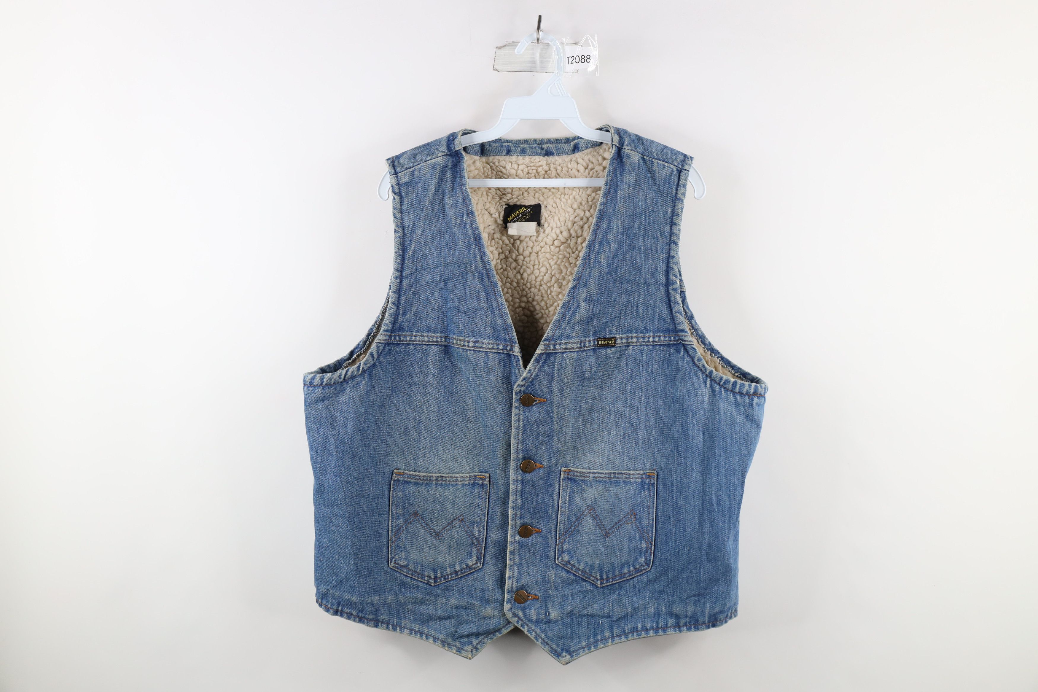 Image of Vintage 60S Streetwear Fleece Lined Denim Vest Usa in Blue, Men's (Size XL)