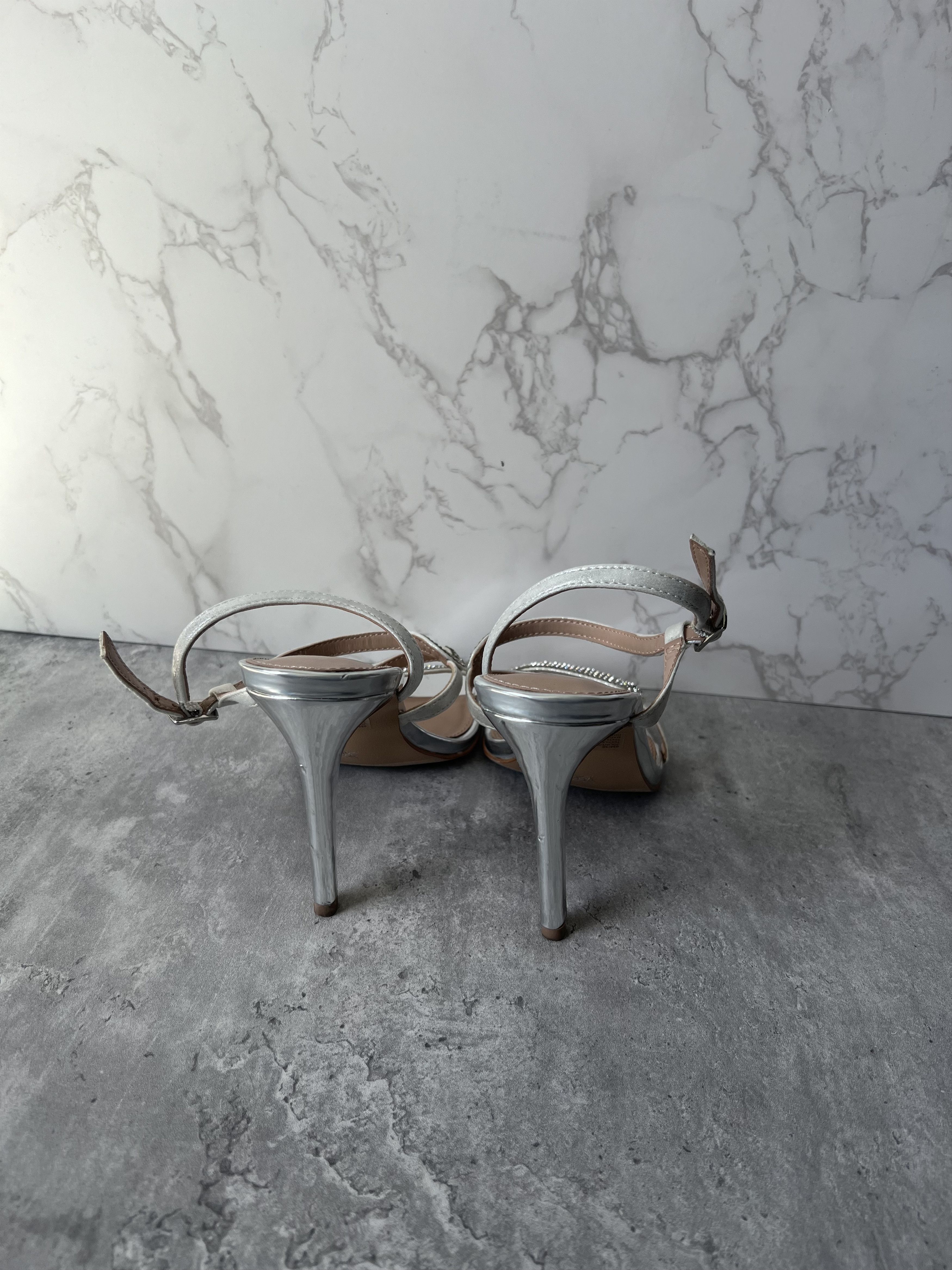 Bcbgmaxazria BCBGeneration Silver Strappy Heeled Sandals - Size 6 Size US 6 / IT 36 - 7 Thumbnail