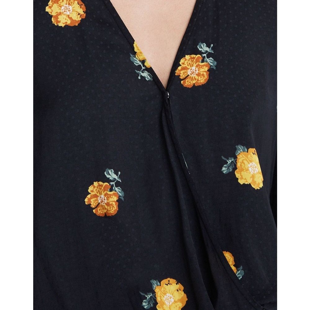 Madewell Madewell Women's Small Black Floral Wrap V-Neck Blouse Size S / US 4 / IT 40 - 4 Thumbnail